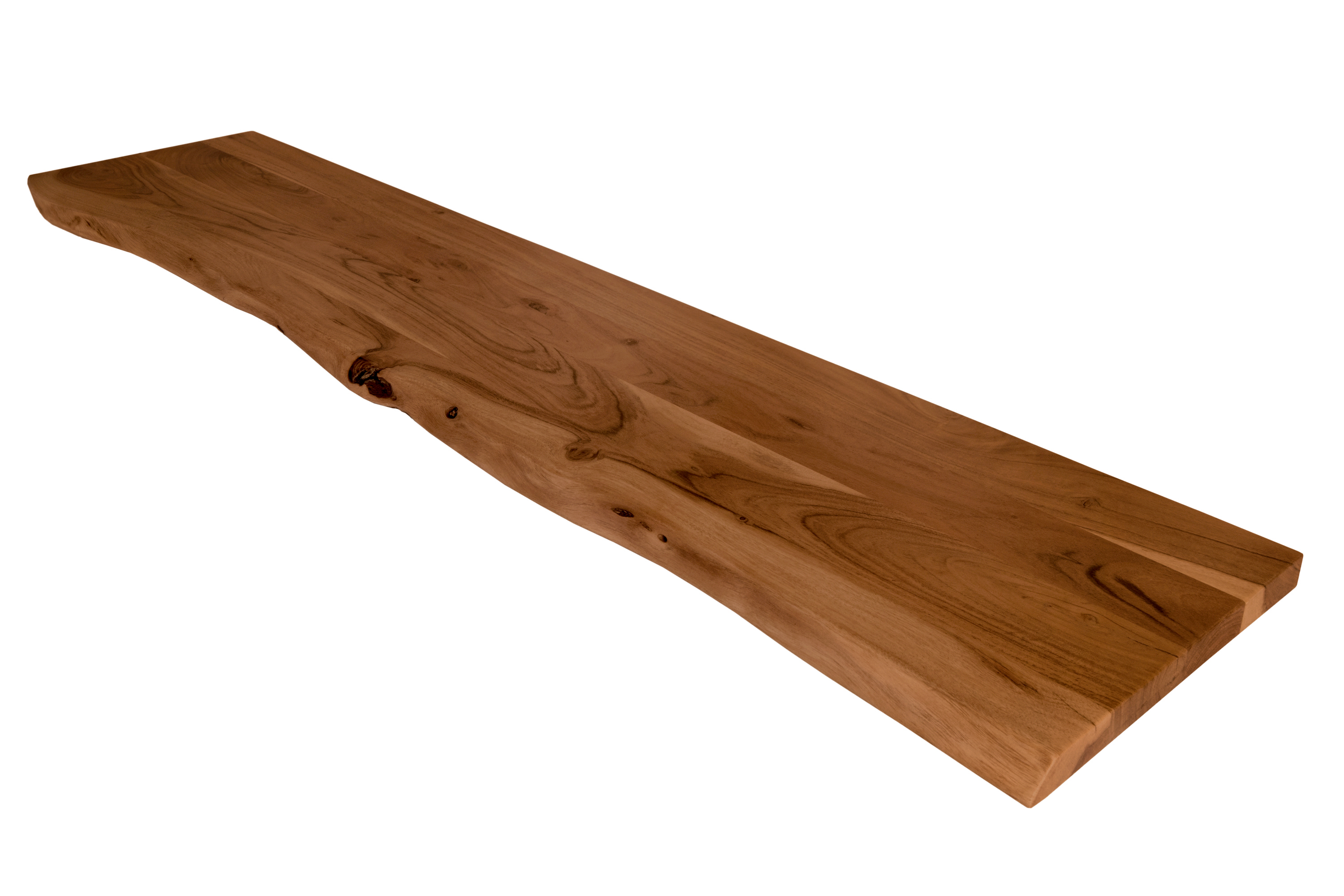 Holzplatte Arya mit echter Baumkante (einseitig), 200 x 30 cm, Akazienholz nussbaum, massiv & lackiert