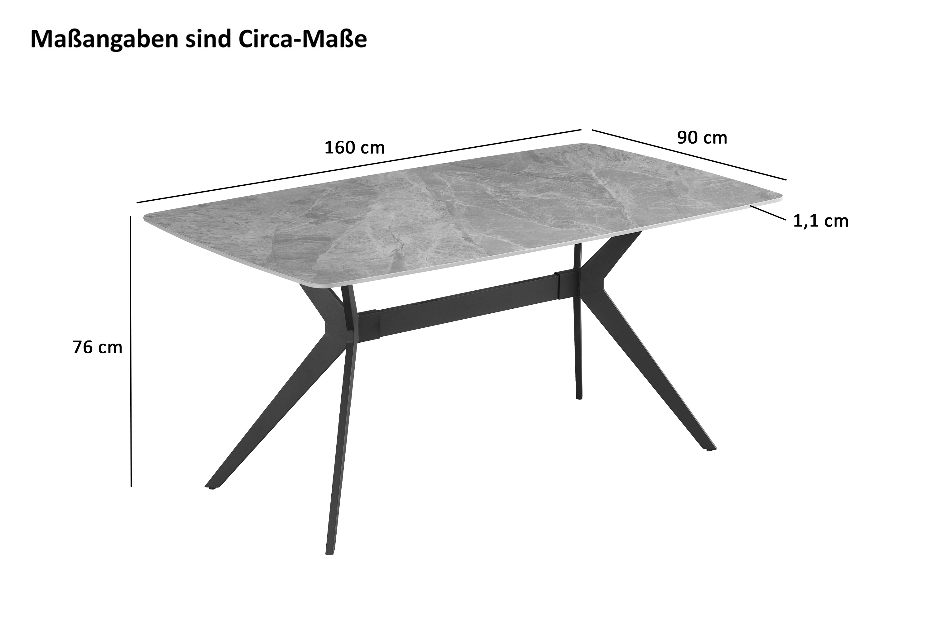 Esstisch Keramik grau 160x90 X-Gestell FLORENZ Esstisch Keramik grau 160x90 X-Gestell FLORENZ