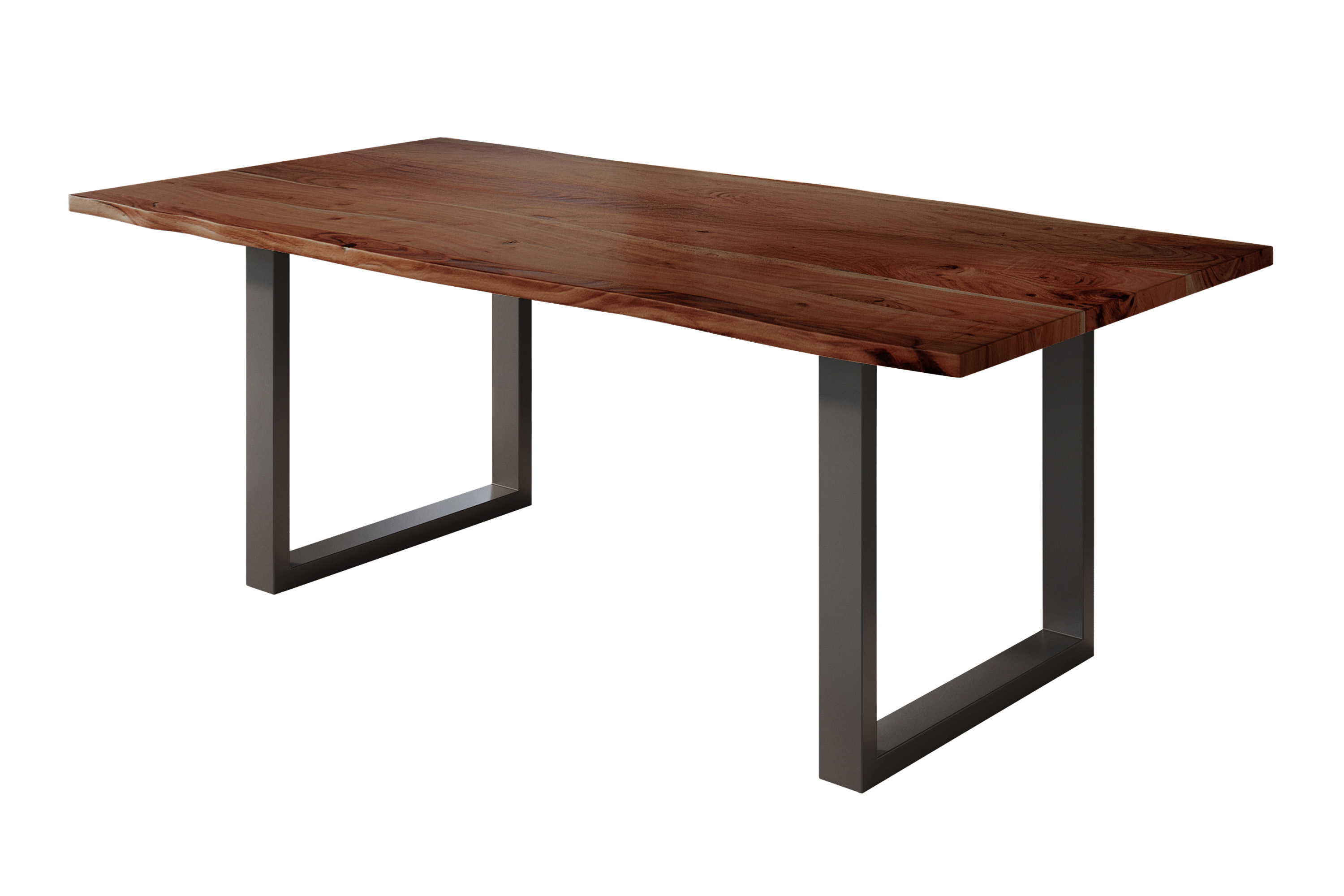 Esstisch Baumkante massiv Akazie nussbaum 180 x 90 U-Gestell schwarz NICK