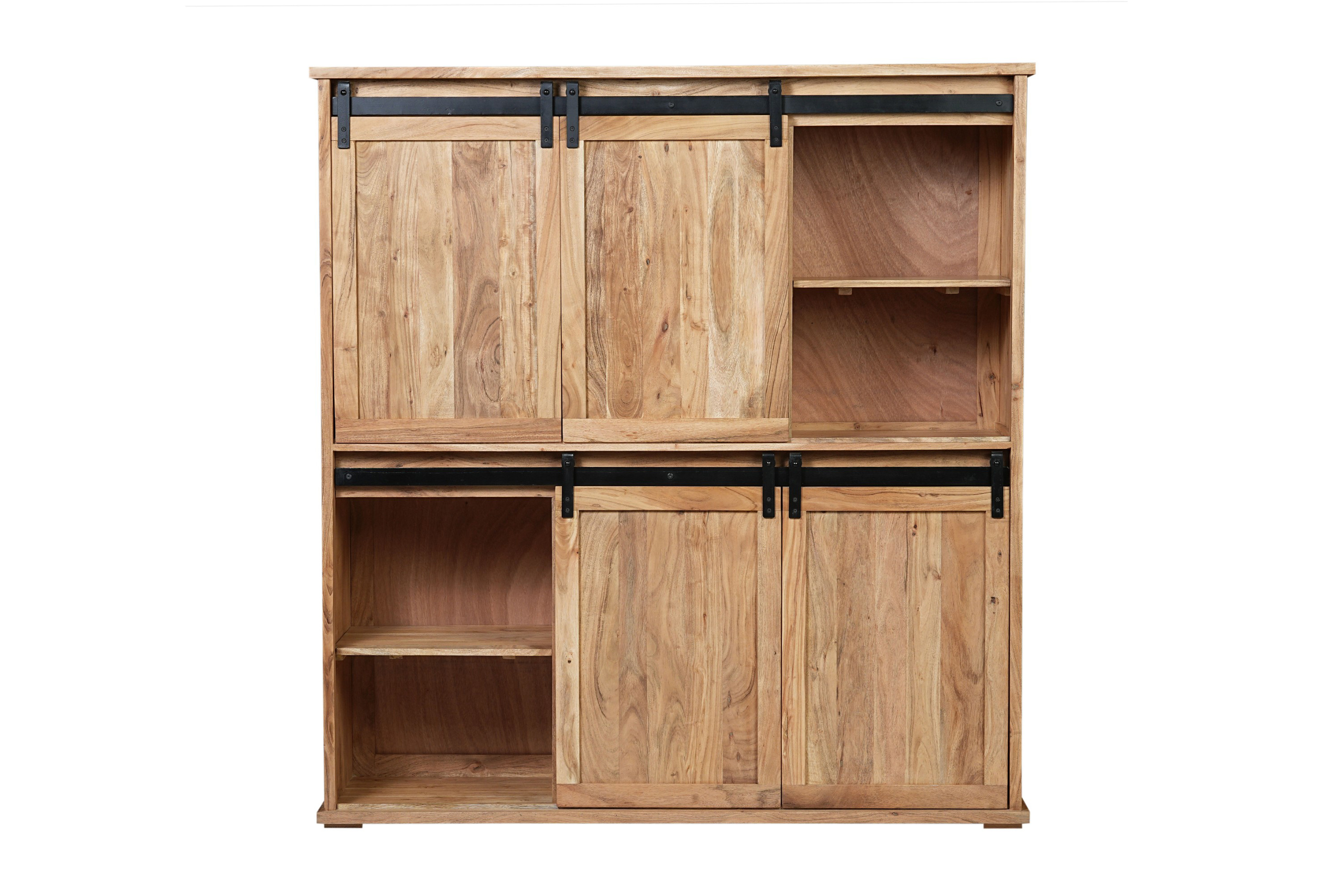 Highboard 150 x 160 x 45 cm Akazienholz massiv naturfarben ohne Baumkante LIAN 1
