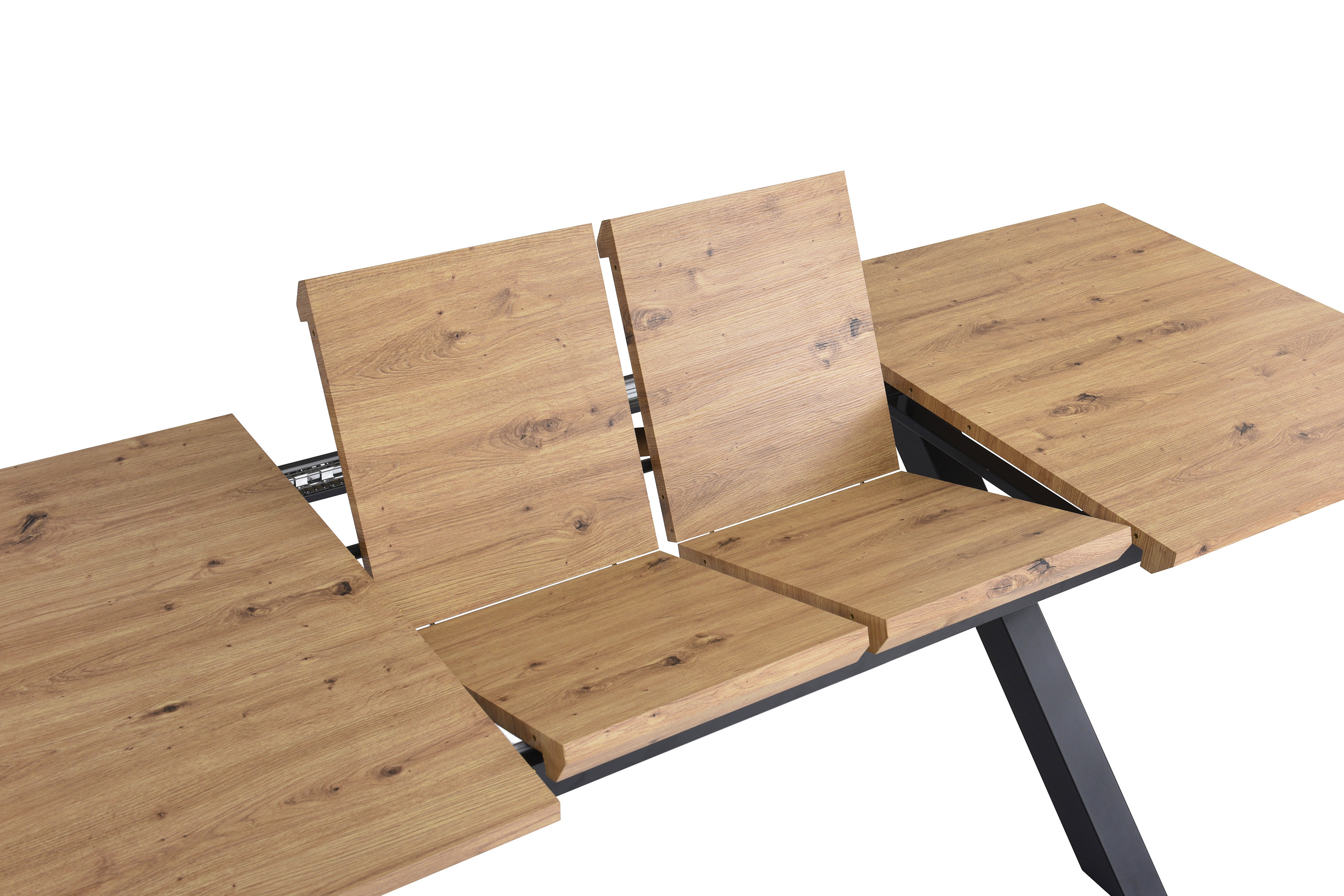 Esstisch Schweizer Kante eichenfarben 160(240) x 90 X-Gestell schwarz Bird