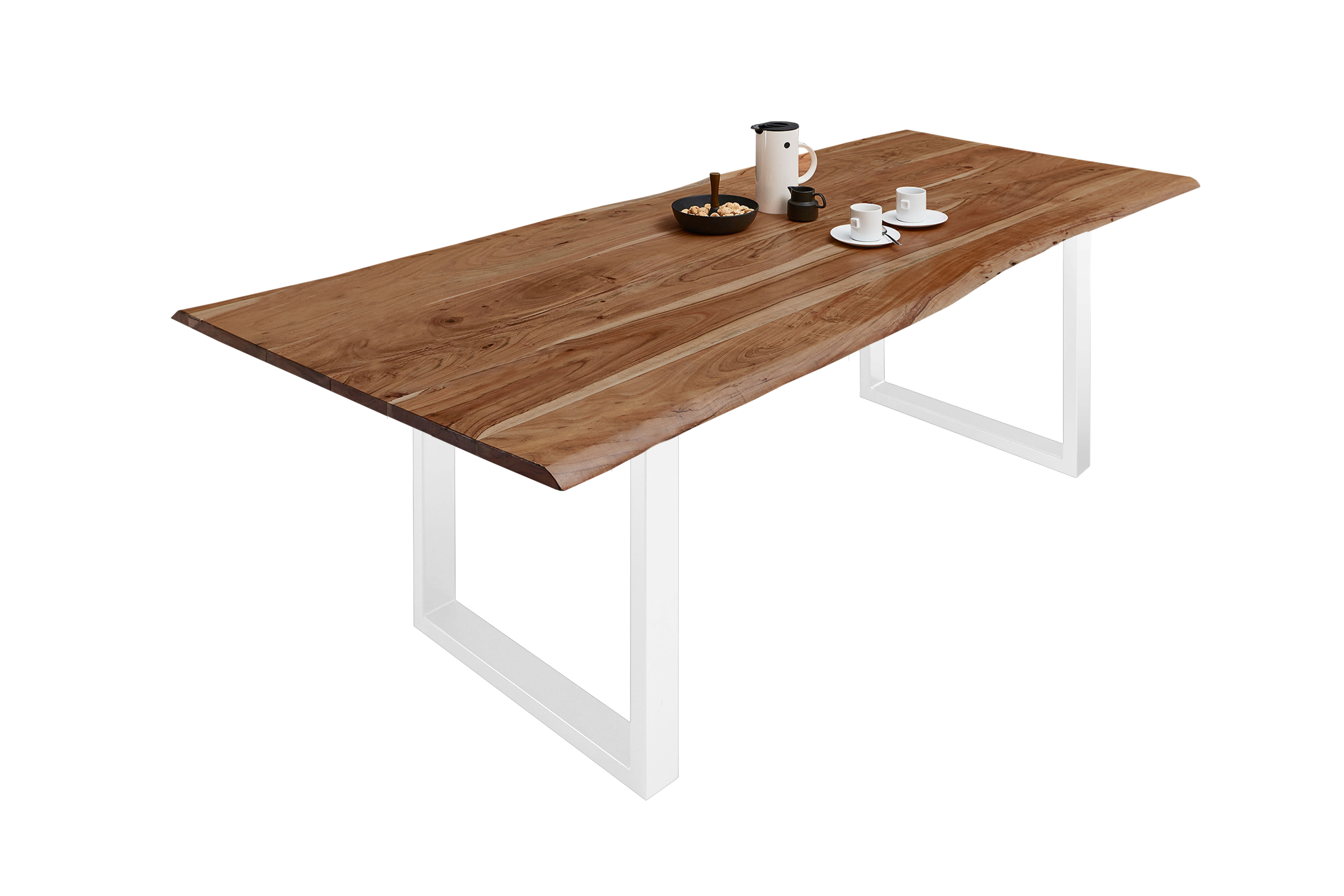 Esstisch Baumkante massiv Akazie natur 120 x 80 weiß MILO