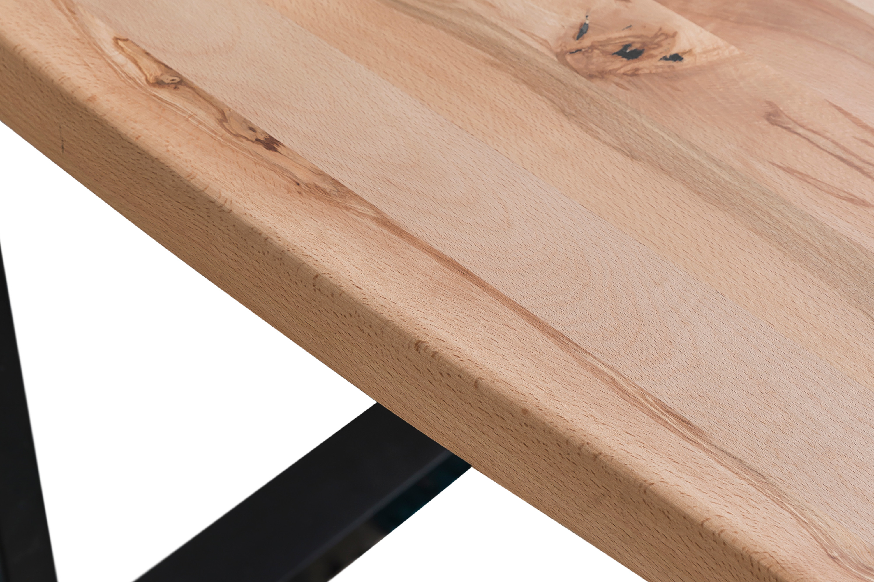 Esstisch Baumkante Massiv Wildbuche 160 x 85 mattschwarz U-Gestell GREGOR