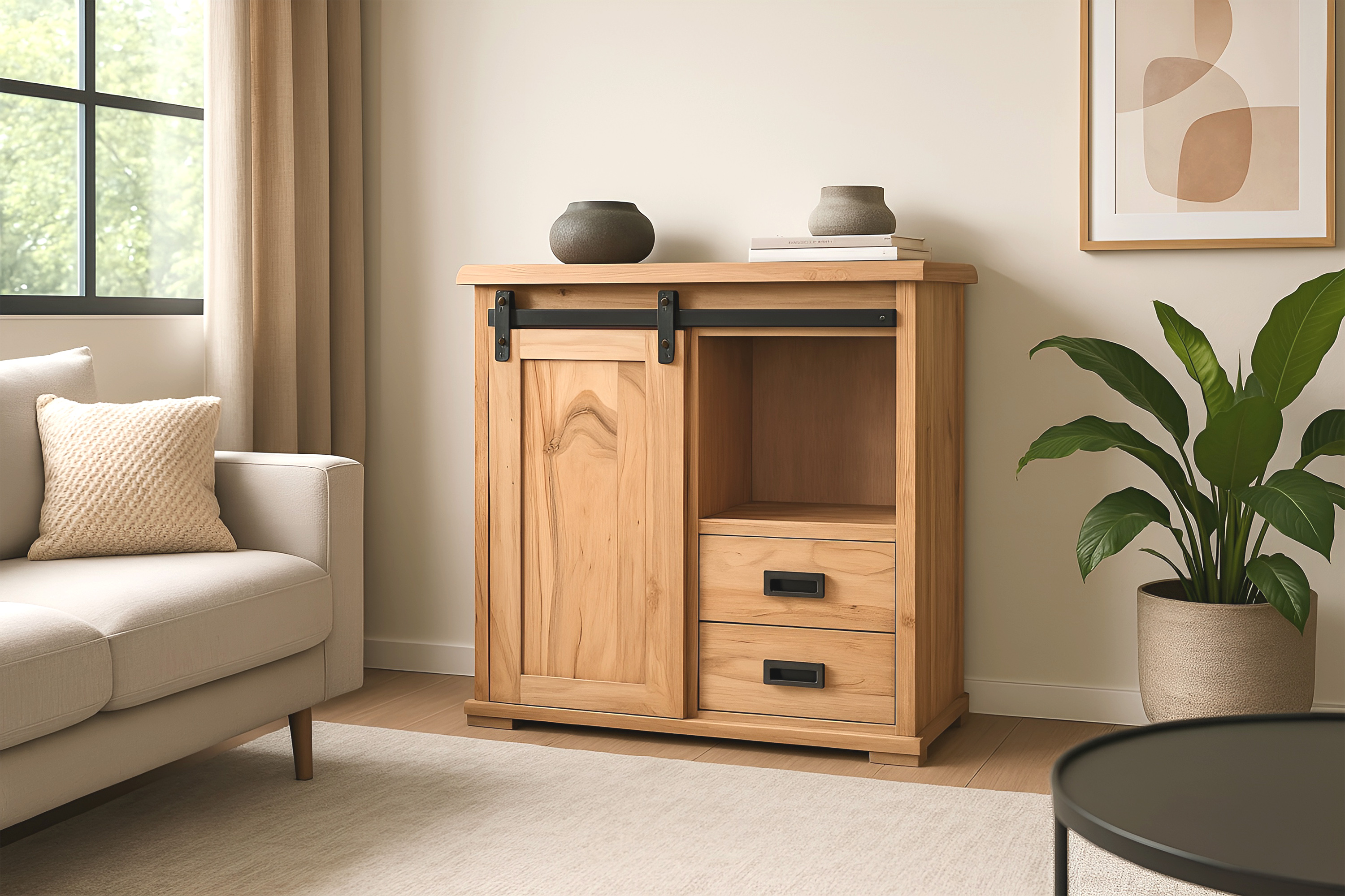 Sideboard 75 x 36 x 90 cm Akazienholz massiv naturfarben ohne Baumkante LIAN 3