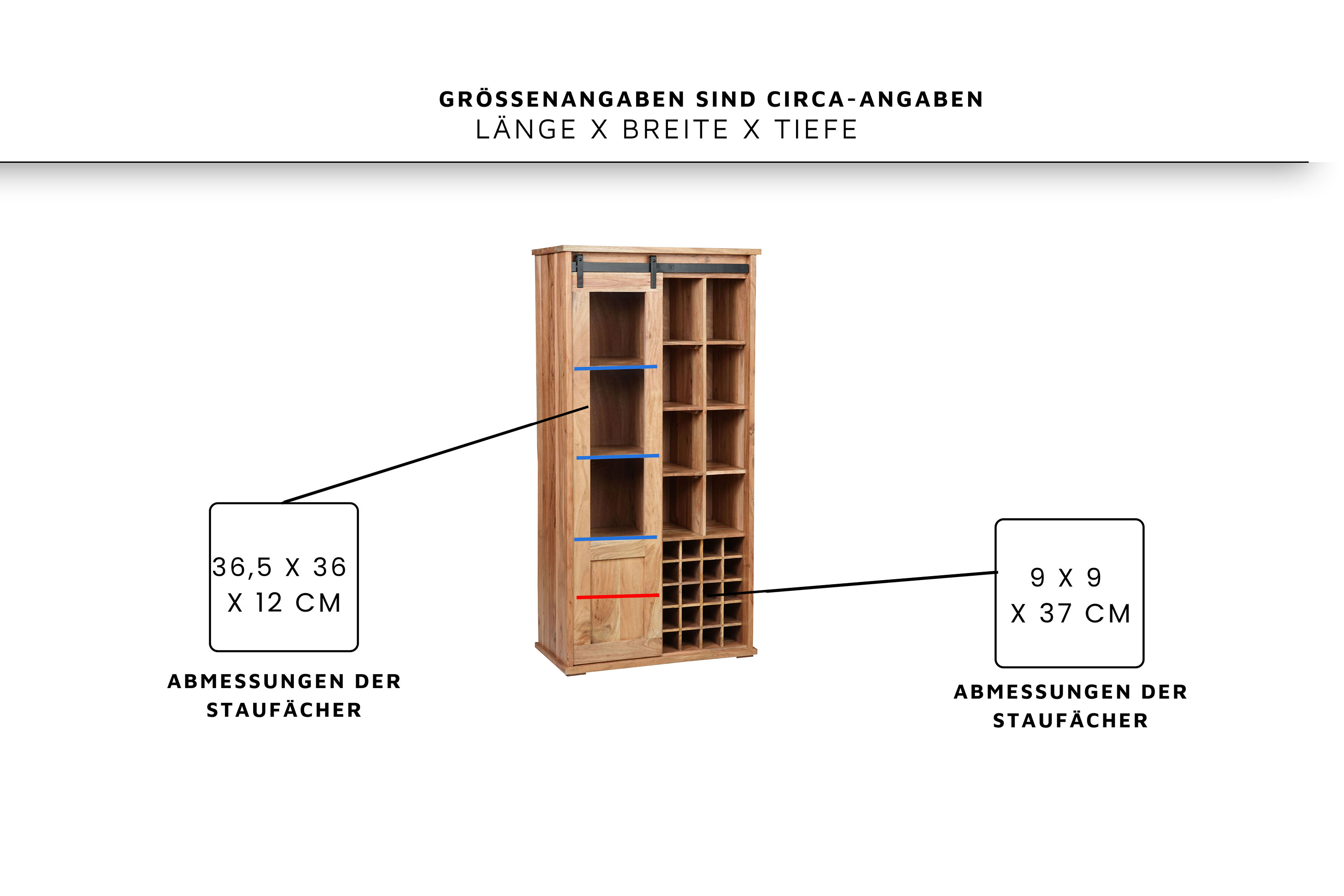Wein-Highboard 90 x 45 x 180 cm Akazienholz massiv naturfarben ohne Baumkante LIAN 1