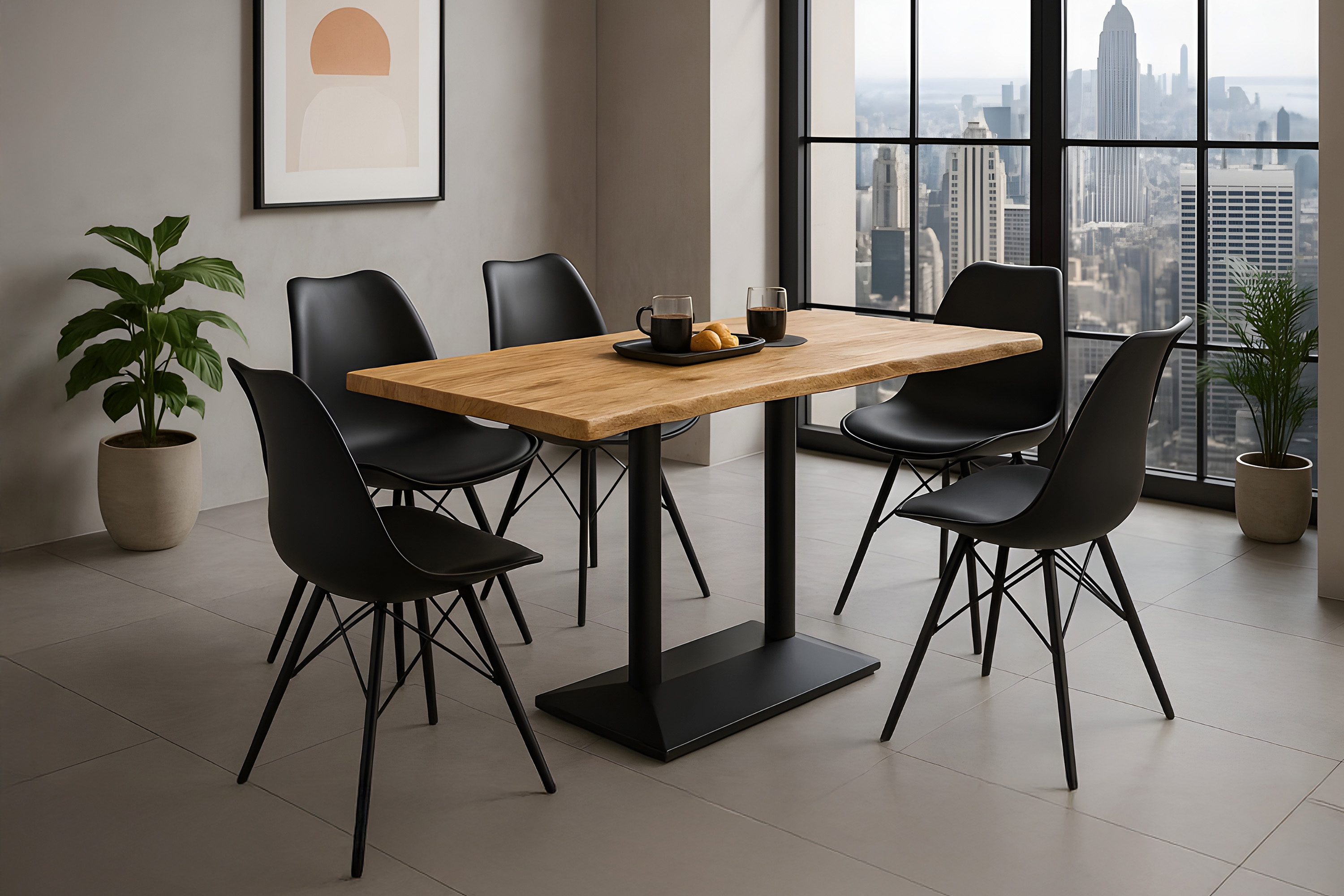 Bistrotisch Baumkante massiv 120 x 60 cm naturfarben Mango Doppelsäulengestell schwarz ISLA