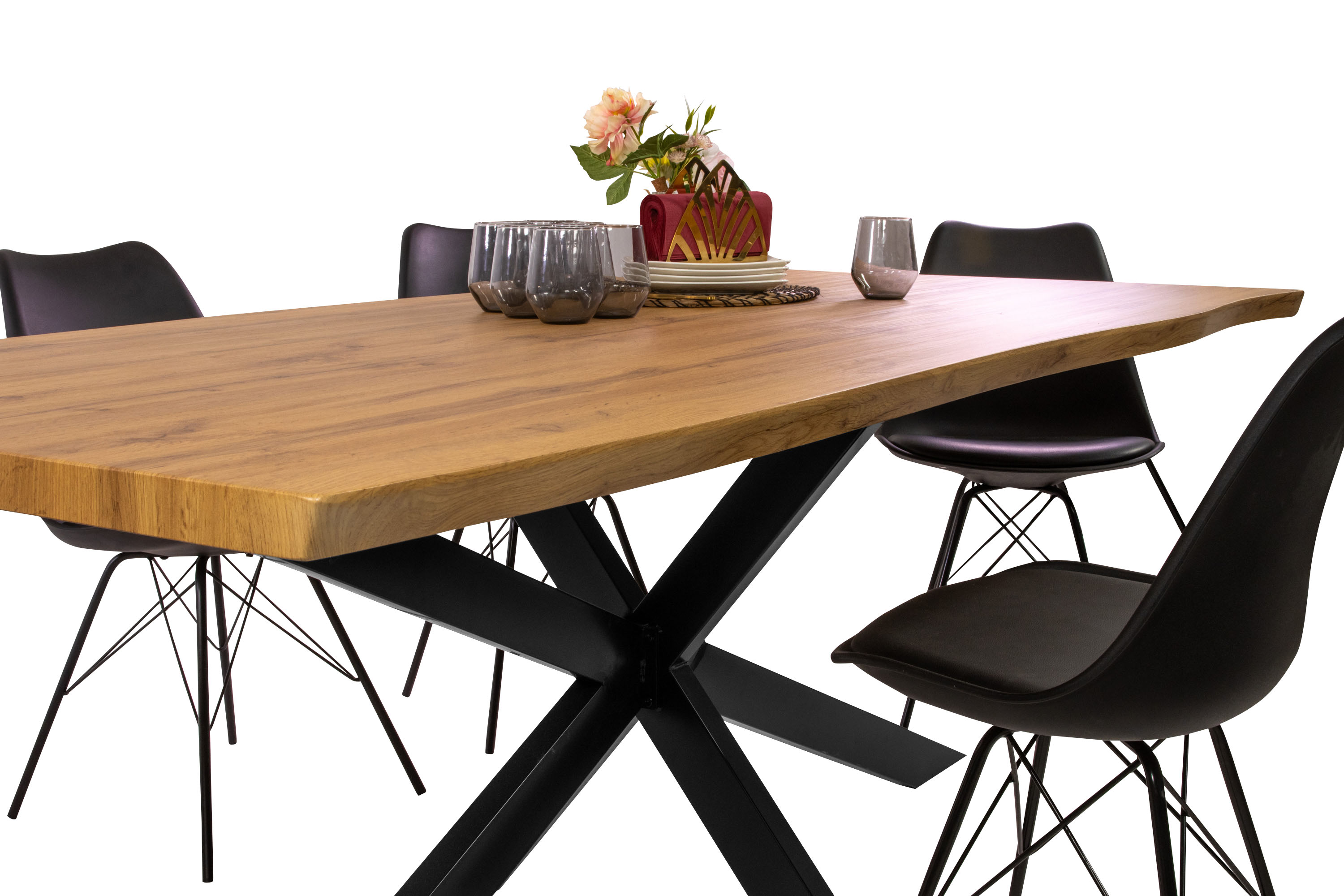 Esstisch Baumkante Holz-Optik Wildeiche 200 x 100 Spider-Gestell schwarz JOSY