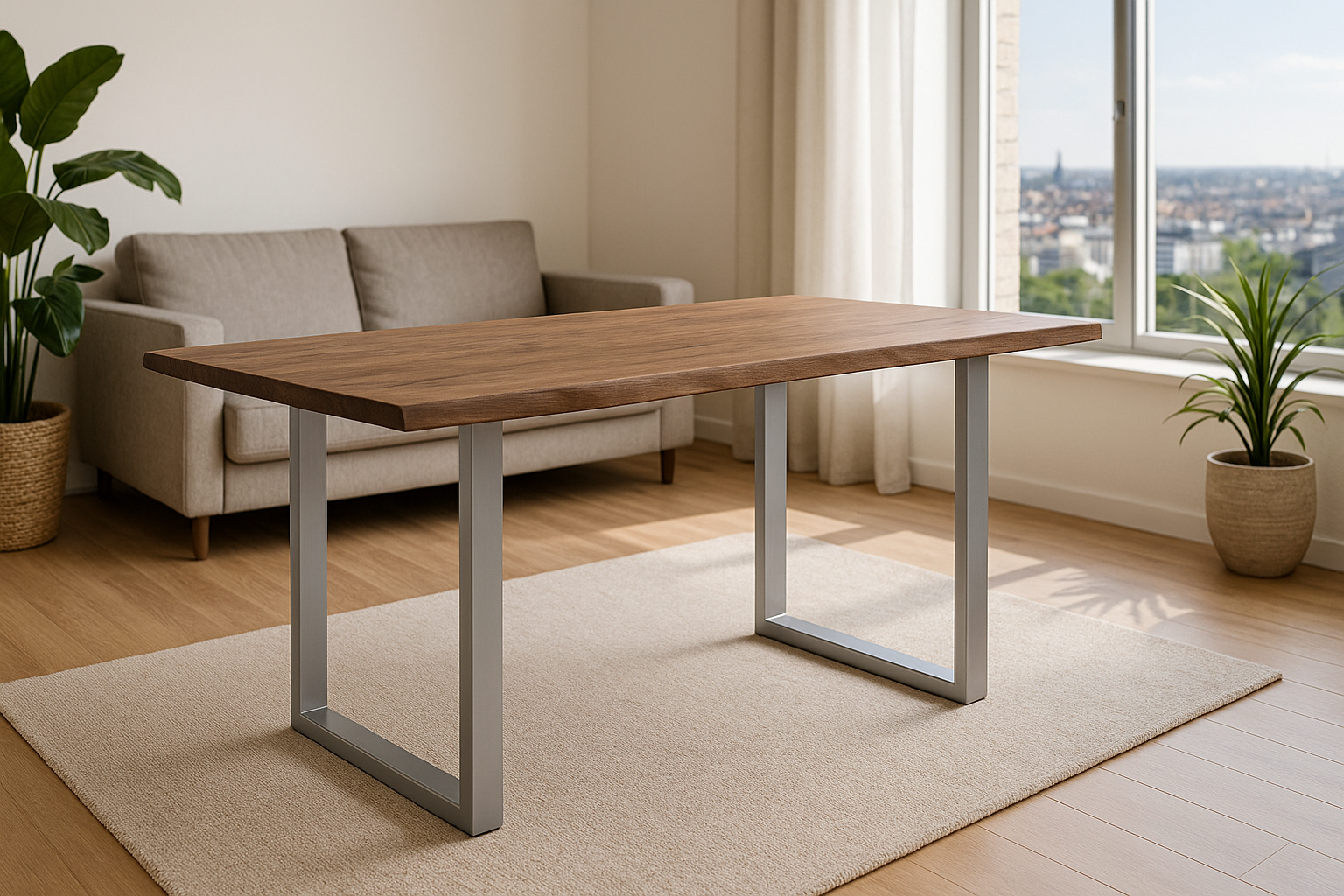 Esstisch Baumkante massiv Akazie stonefarben 180 x 90 cm silber LAURINA