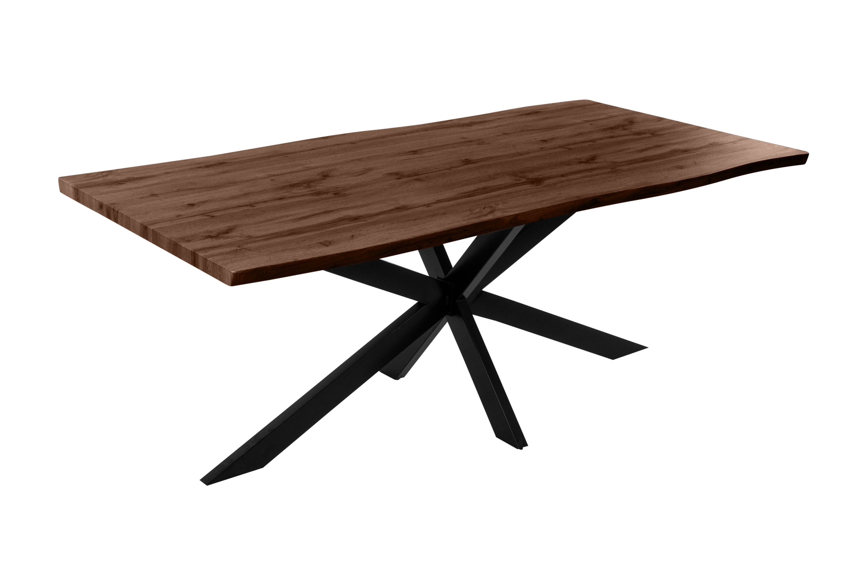 Esstisch Baumkante Holz-Optik Nussbaum 200 x 100 Spider-Gestell schwarz JOSY