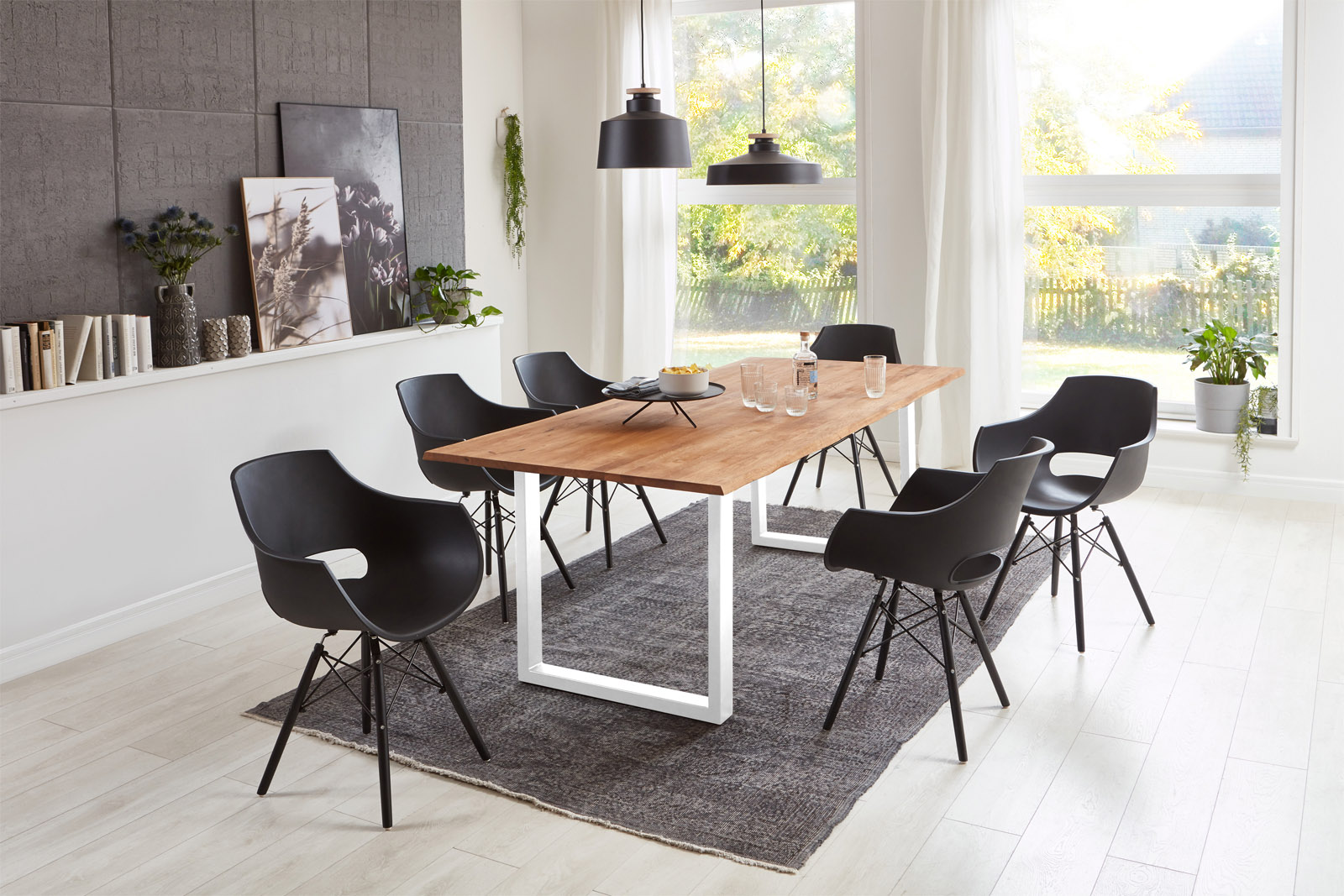  Esstisch Baumkante Massiv Wildeiche 220 x 100 weiß SESSA