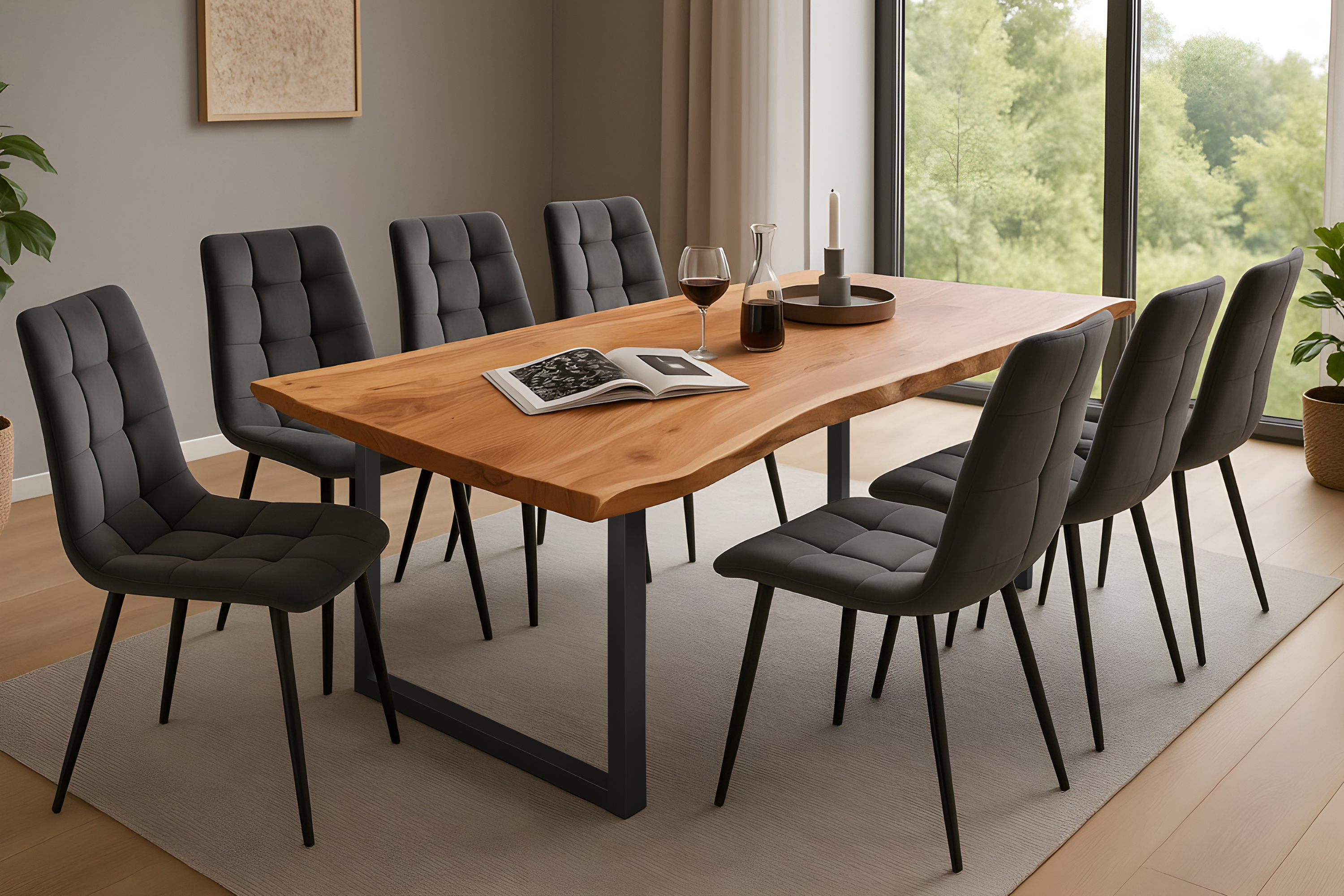 Esstisch Baumkante massiv Akazie natur 180 x 90 schwarz QUINN