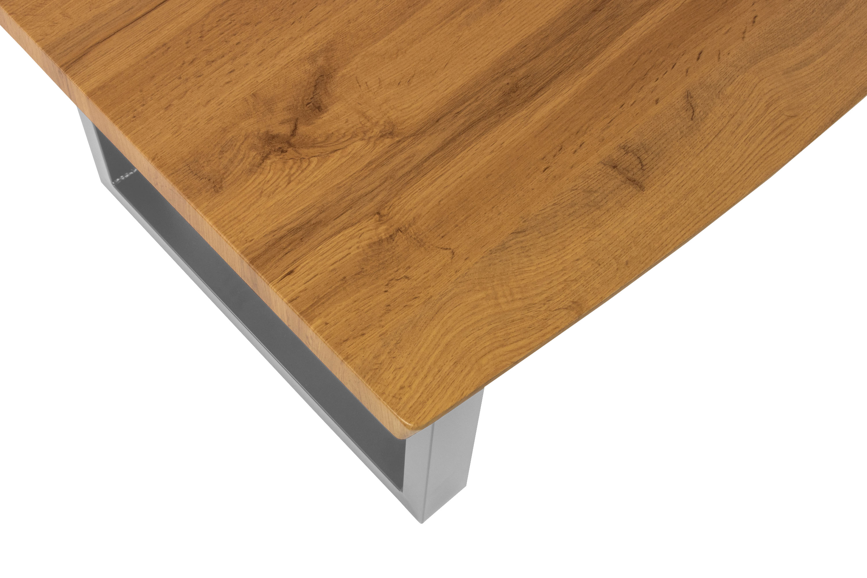Esstisch Baumkante Holz-Optik Wildeiche 200 x 100 U-Gestell silber JOSY