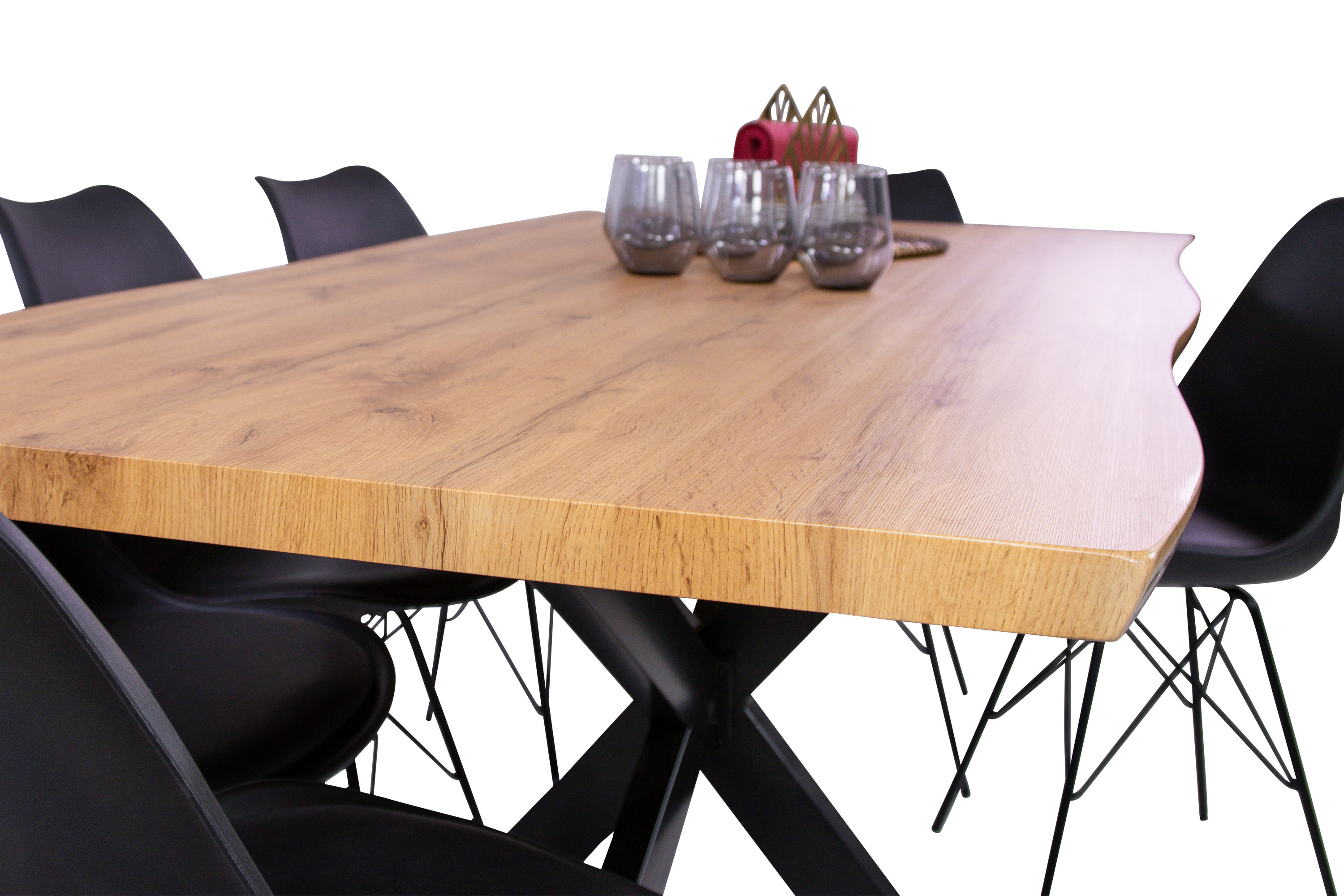 Esstisch Baumkante Holz-Optik Wildeiche 180 x 90 Spider-Gestell schwarz JOSY