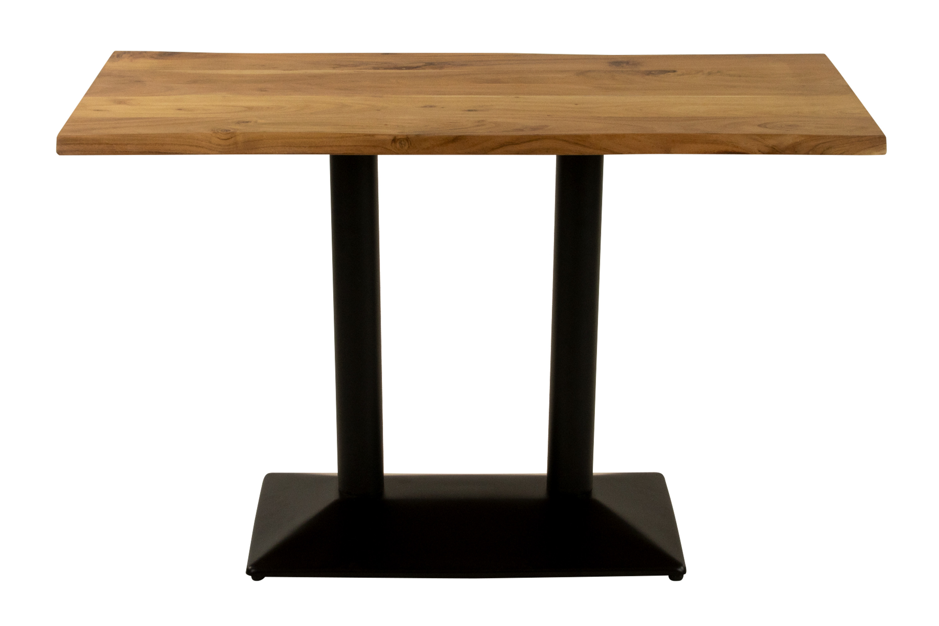 Bistrotisch Baumkante massiv 120 x 70 cm Akazie naturfarben Doppelsäulengestell schwarz ISLA