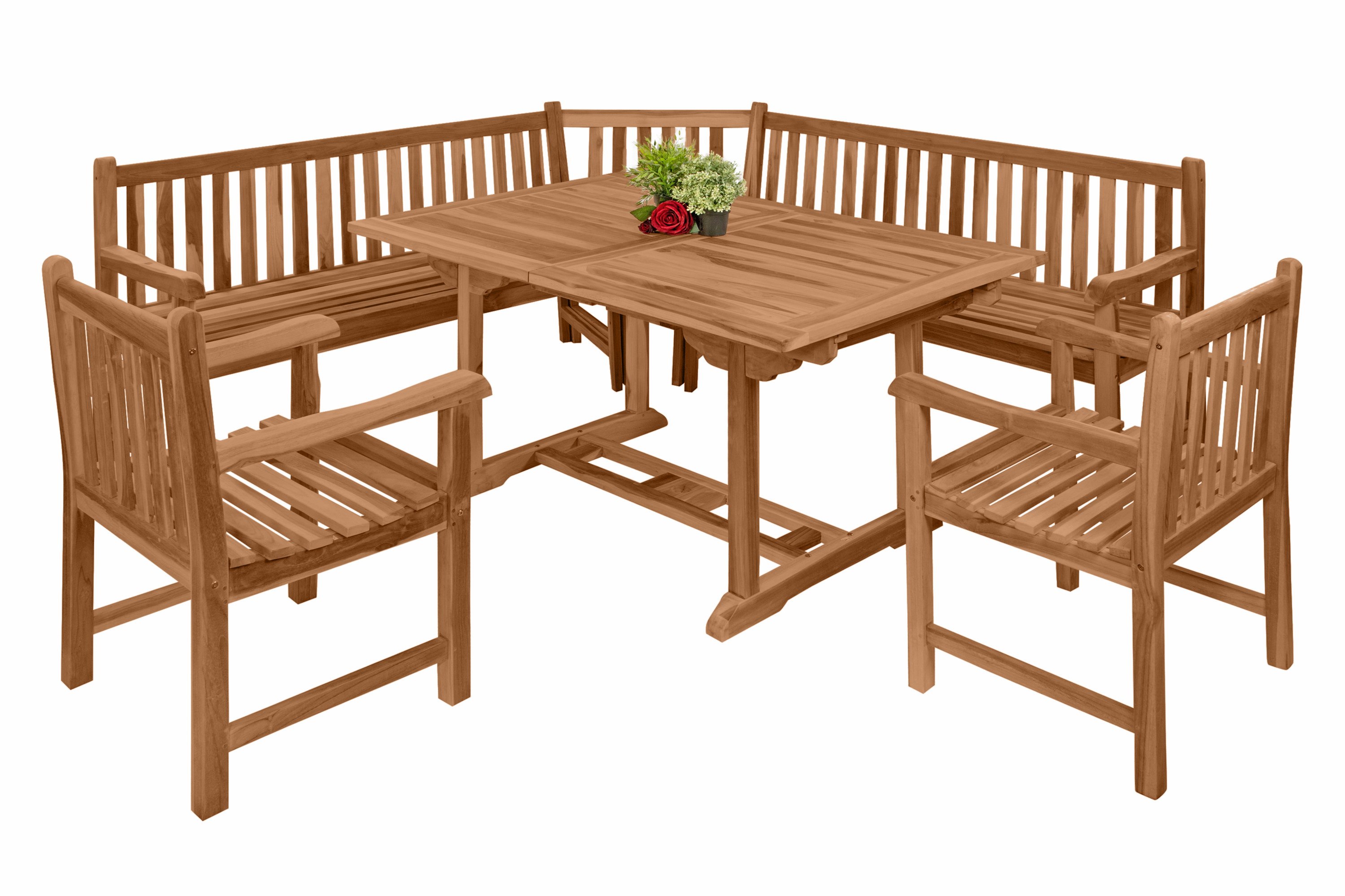 Gartenbank Eckbank 210 x 210 cm Teak-Holz Highline FELIA