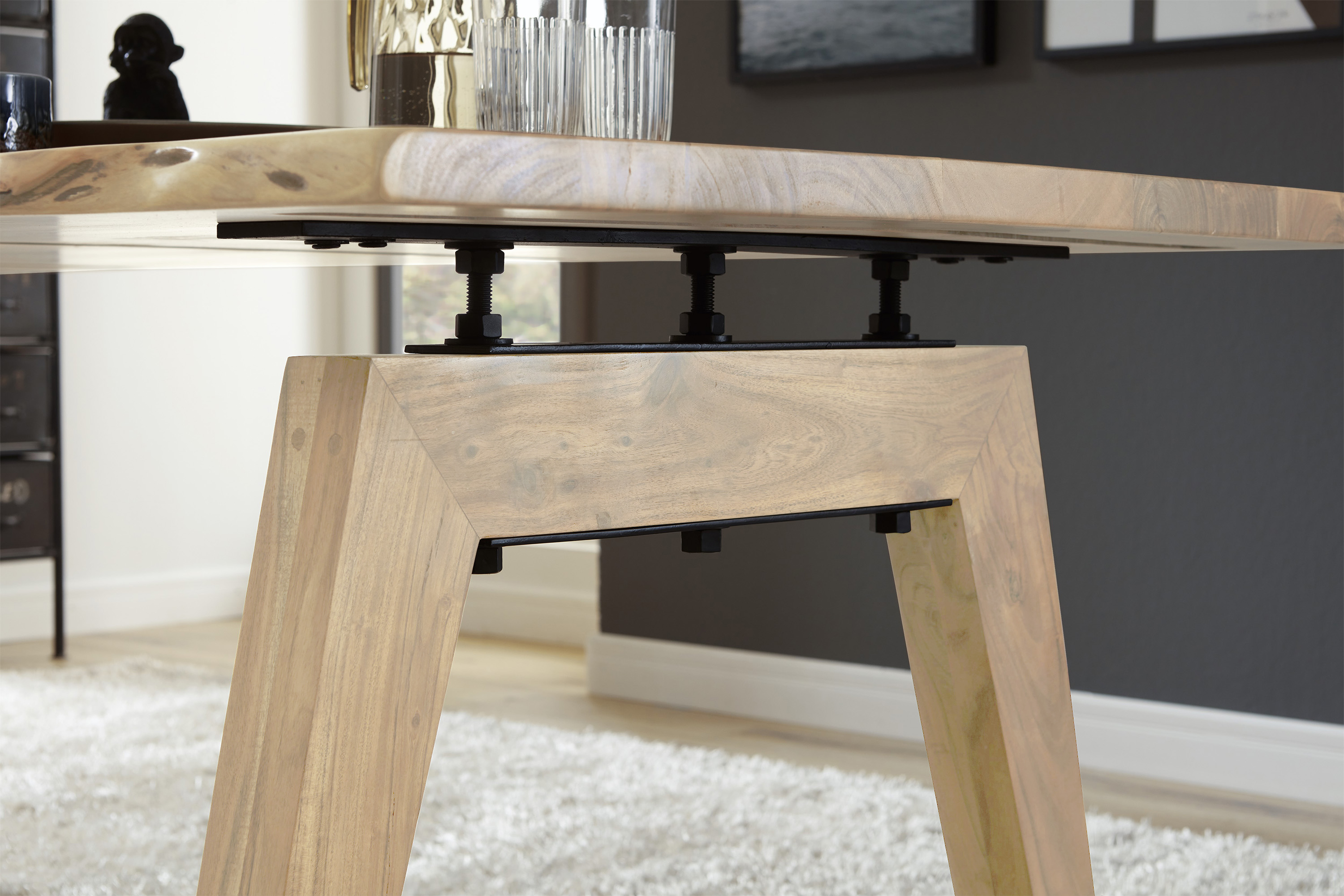 Esstisch Baumkante massiv Akazie natur 180 x 90 A-Holzgestell naturfarben NELE