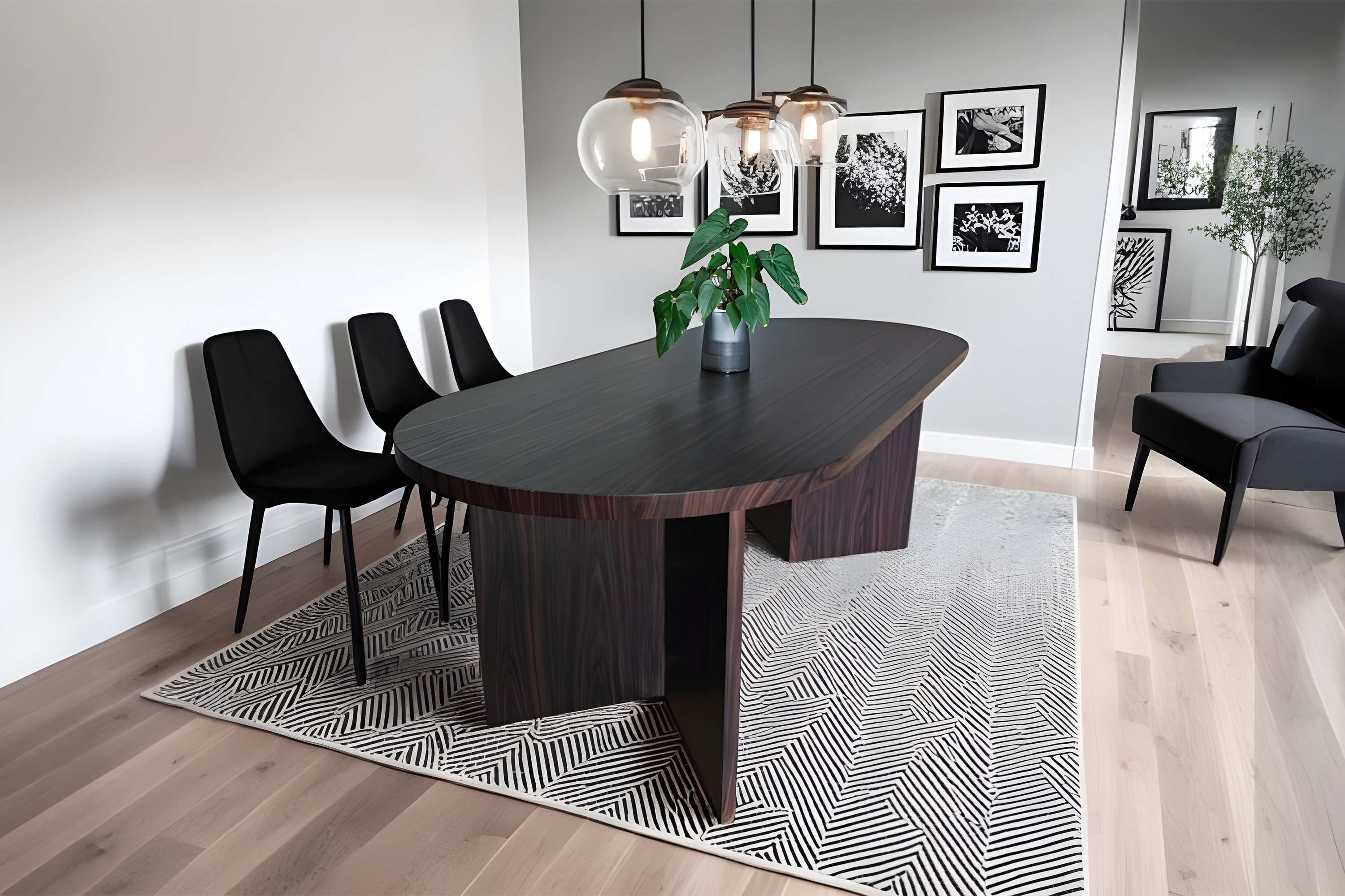 Esstisch 204 x 90 cm Holz Walnuss-Optik gerade Kante oval V-Gestell OVI