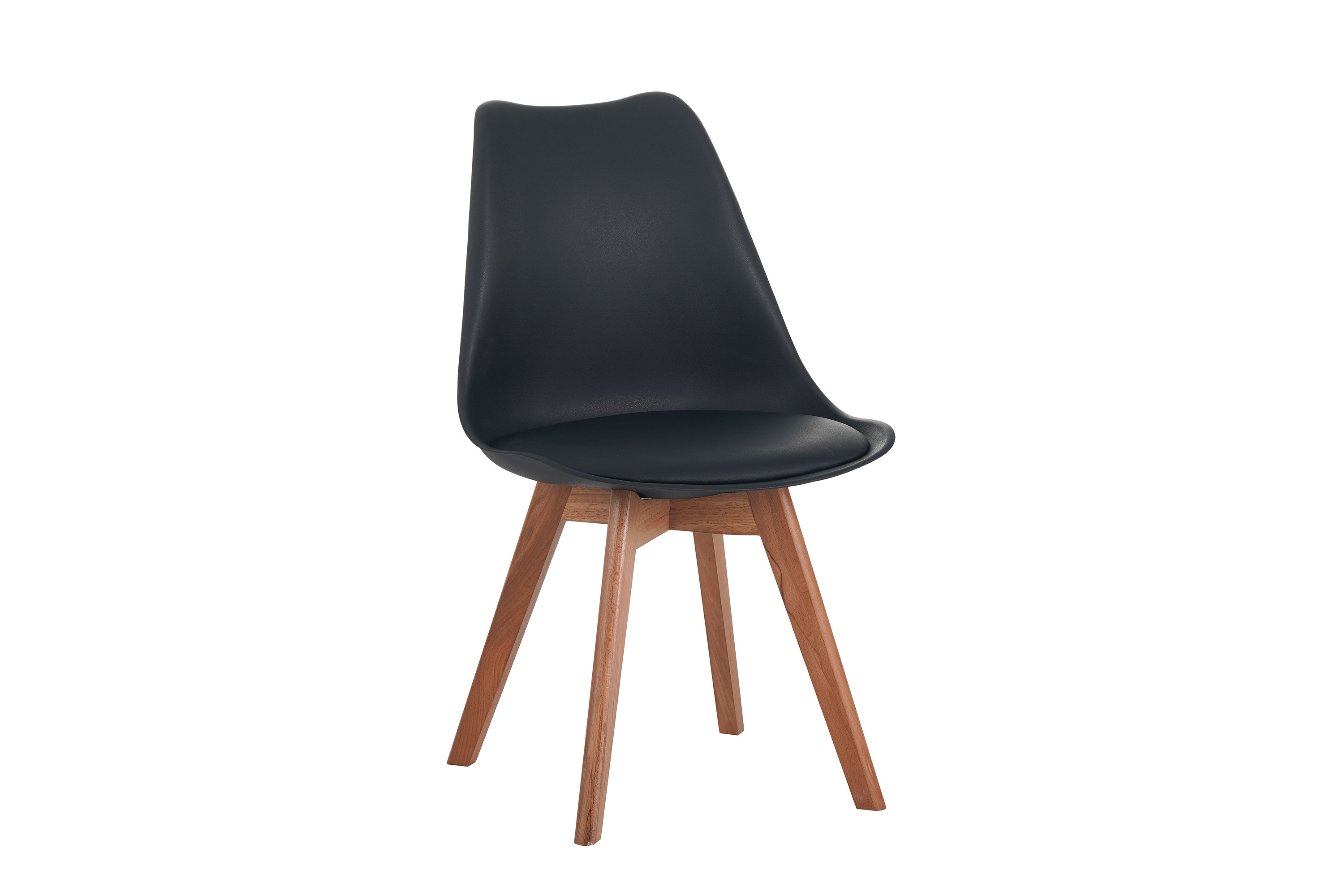 Esszimmer Schalenstuhl & Polster Kunstleder schwarz Stuhlbein Massivholz akazienfarben LOVELACE