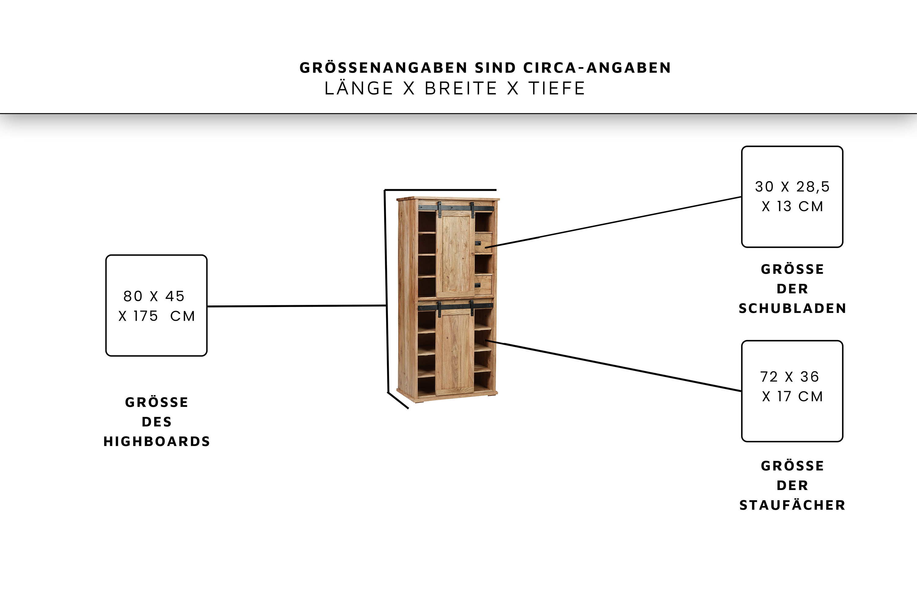 Highboard 80 x 45 x 175 cm Akazienholz massiv naturfarben ohne Baumkante LIANO 3