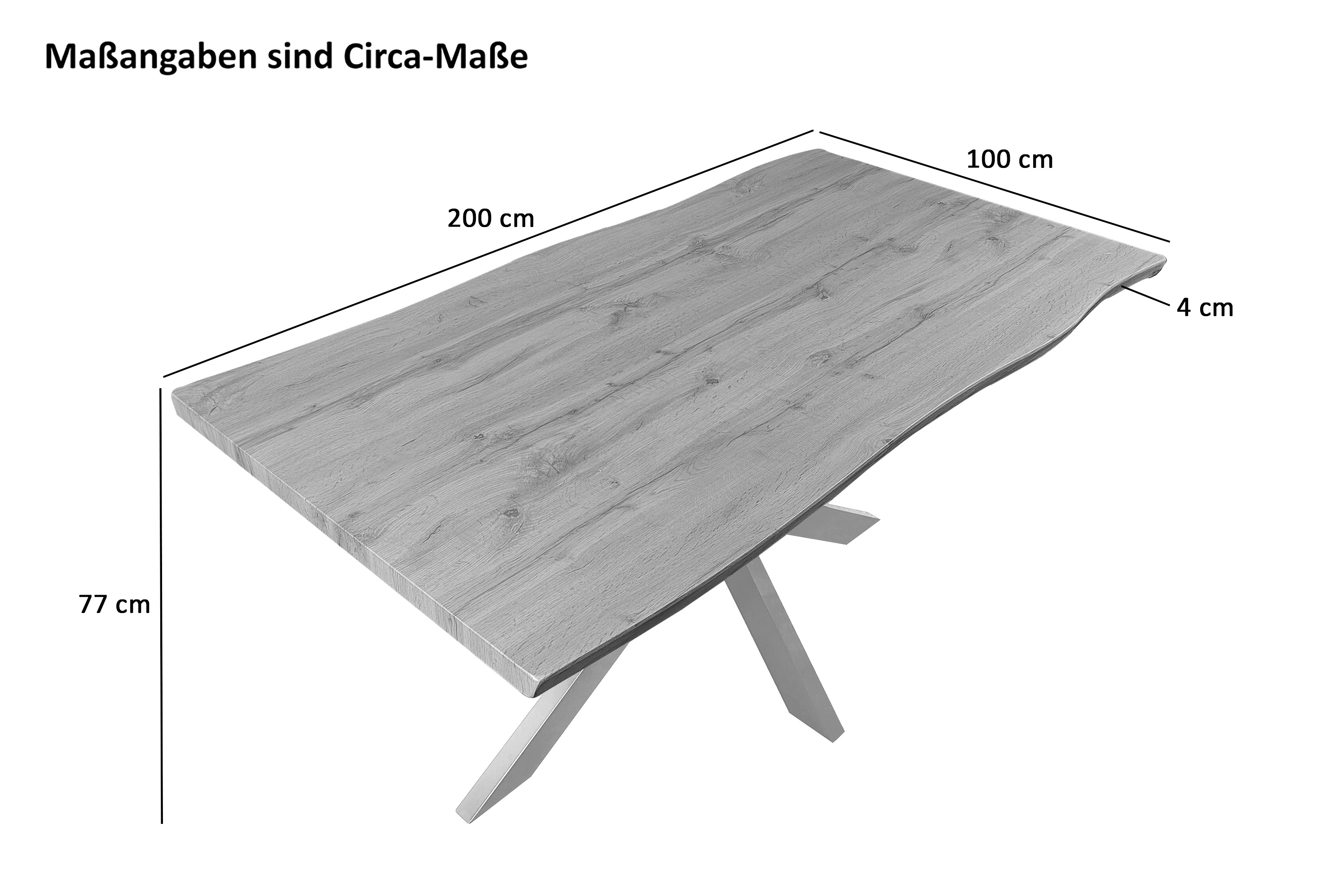 Esstisch Baumkante Holz-Optik Wildeiche 200 x 100 Spider-Gestell weiß JOSY