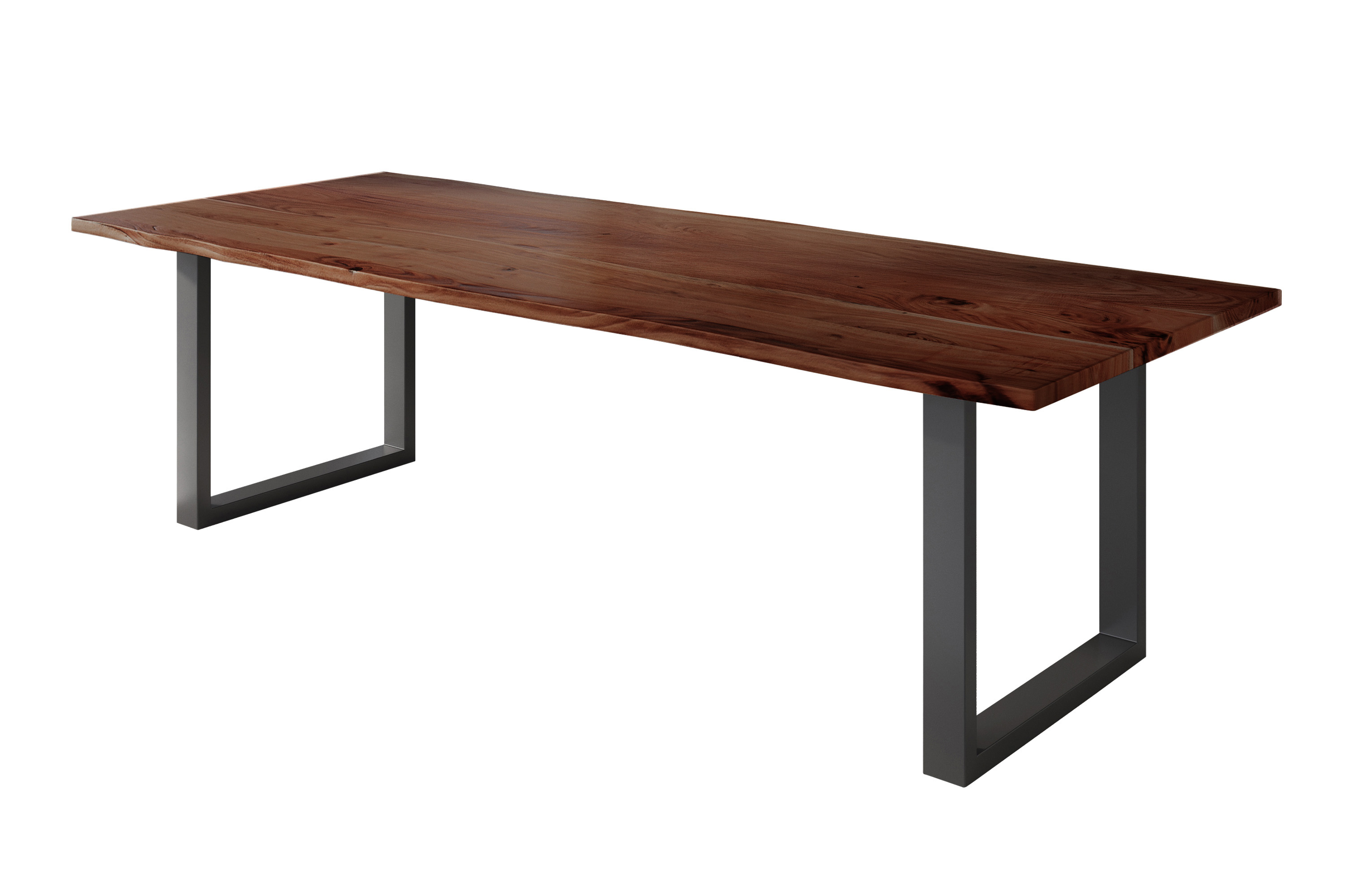 Esstisch Baumkante massiv Akazie nussbaum 260 x 100 U-Gestell schwarz NICK