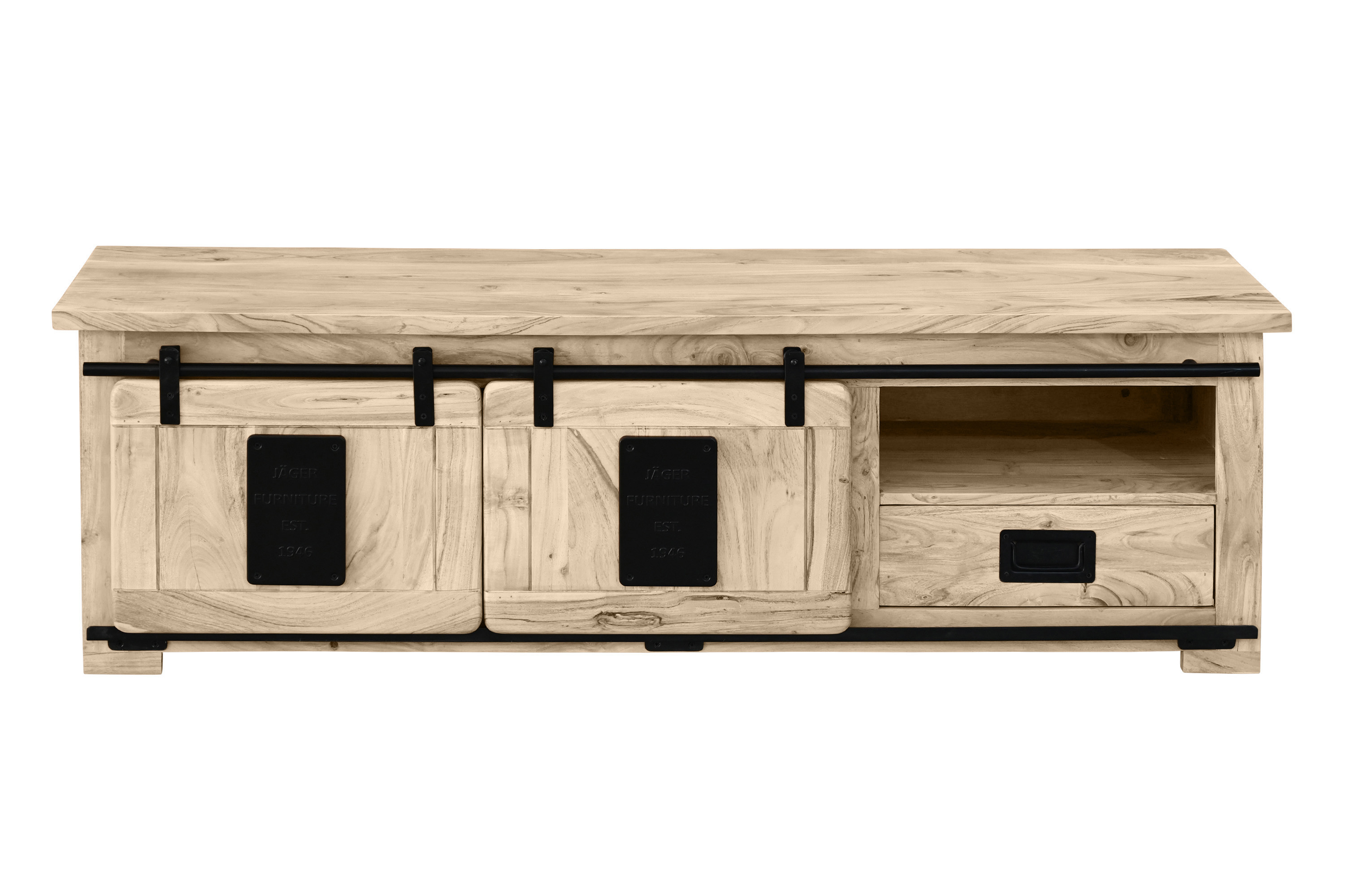 Lowboard Kommode TV-Board mit Schiebetüren, Schubfach & 3 Fächern Akazie massiv eiche 160 x 45 x 50 cm LIBRO