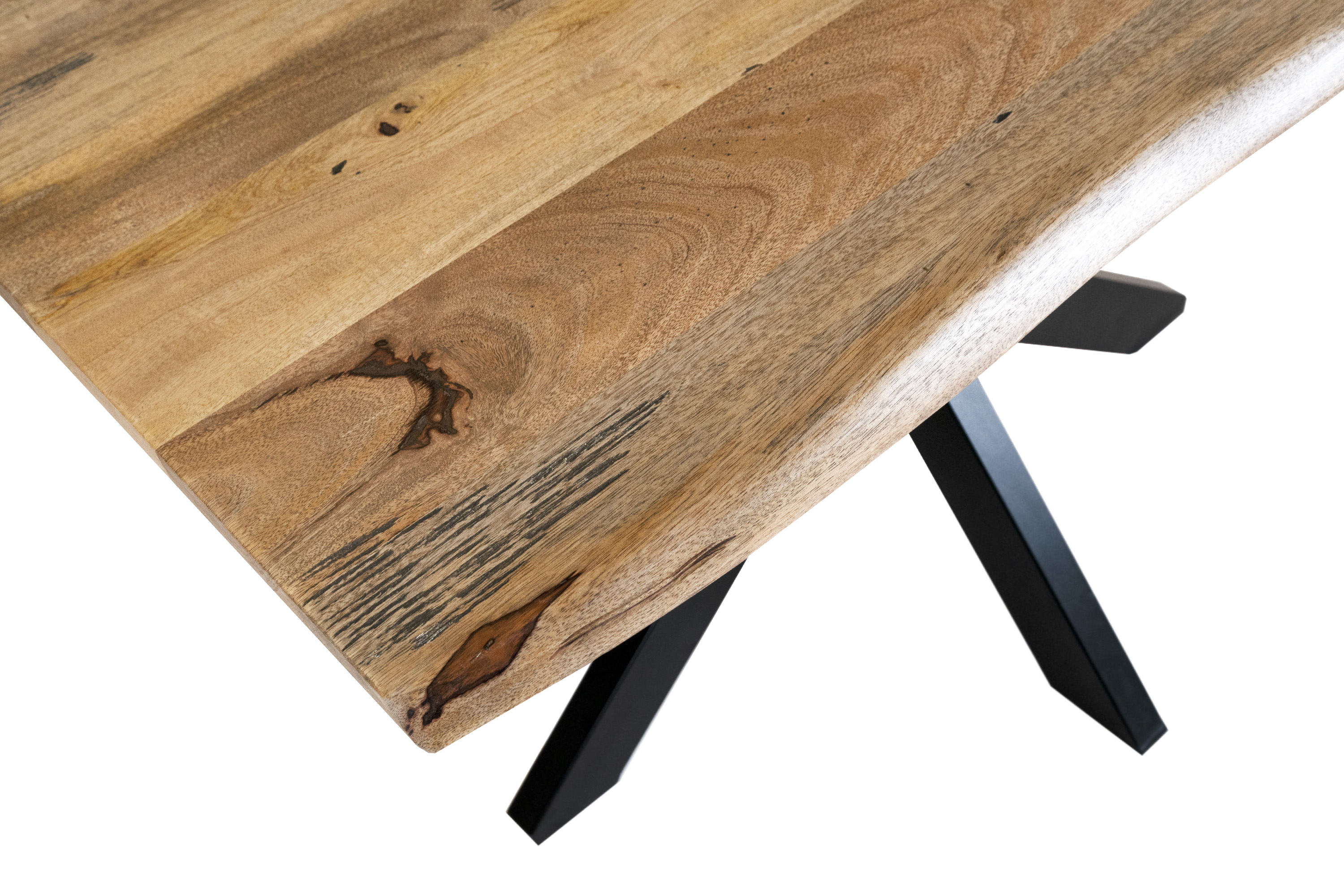 Esstisch Baumkante Massiv Mango naturfarben 120 x 80 schwarz Spider-Gestell Tiger