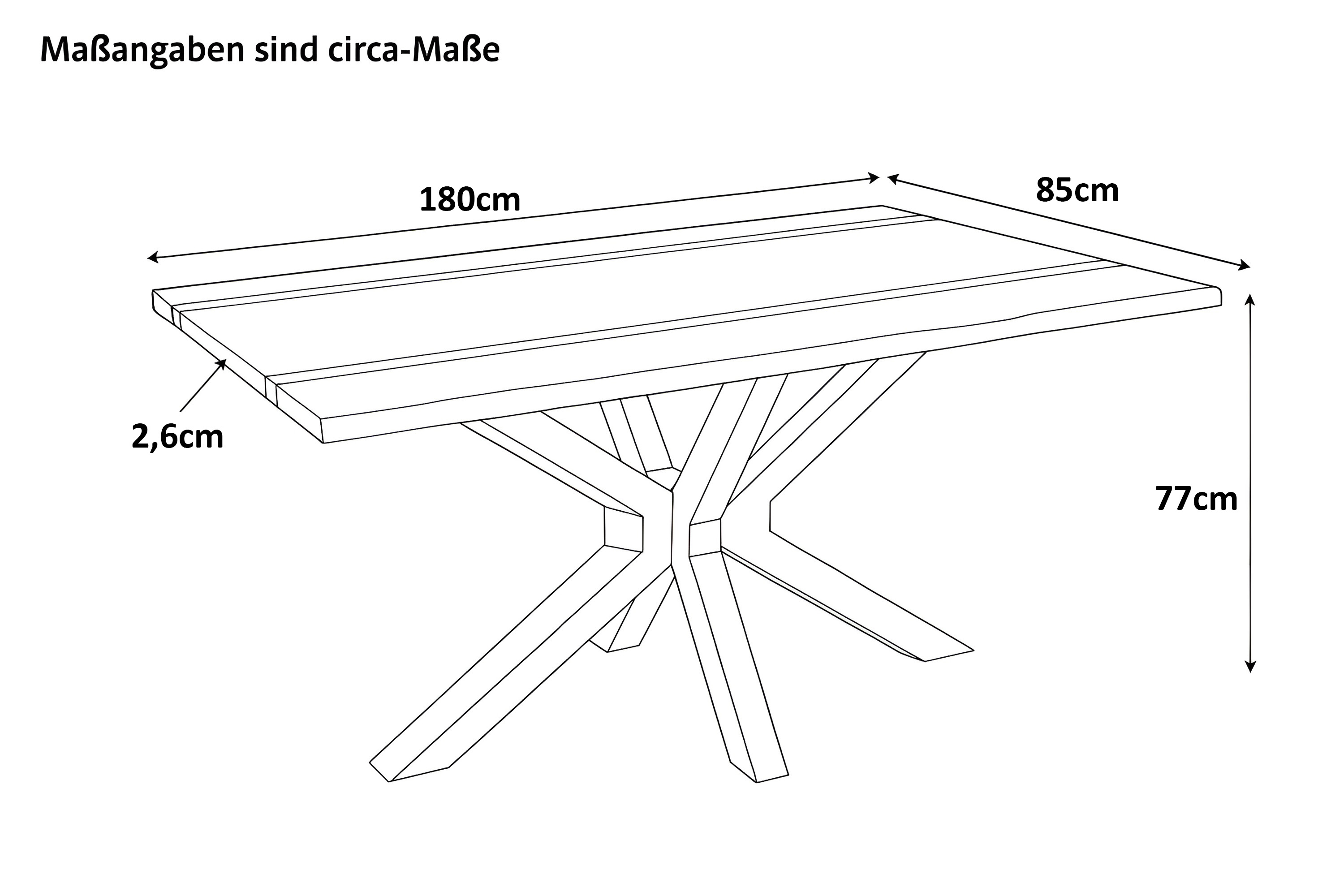 Esstisch 180 x 90 cm Akazie massiv natur mit schwarzen Resin-Adern Spider-Gestell Holz natur PETER