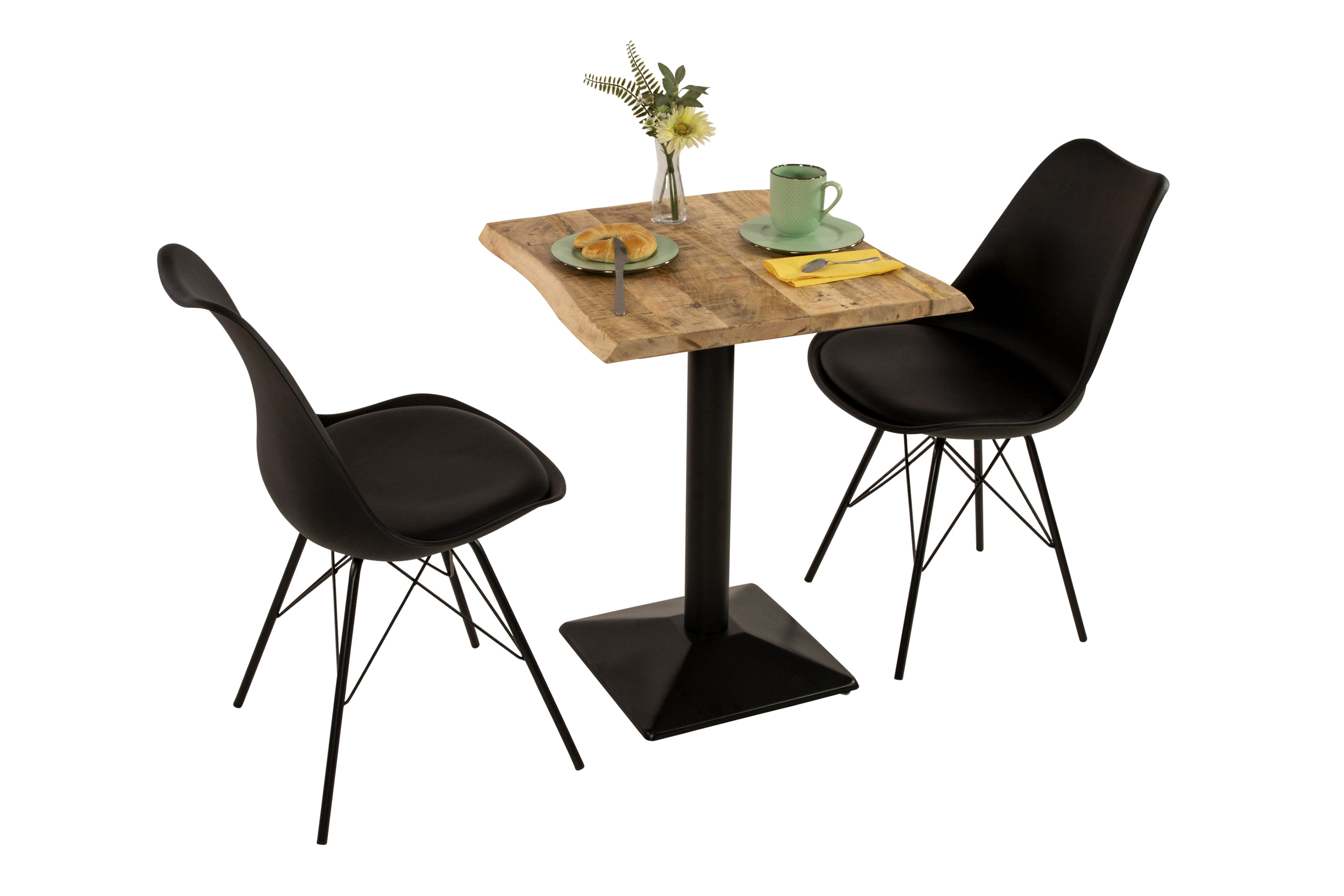 Bistrotisch Baumkante massiv 60 x 60 cm Mango rough schwarz Säulengestell INES