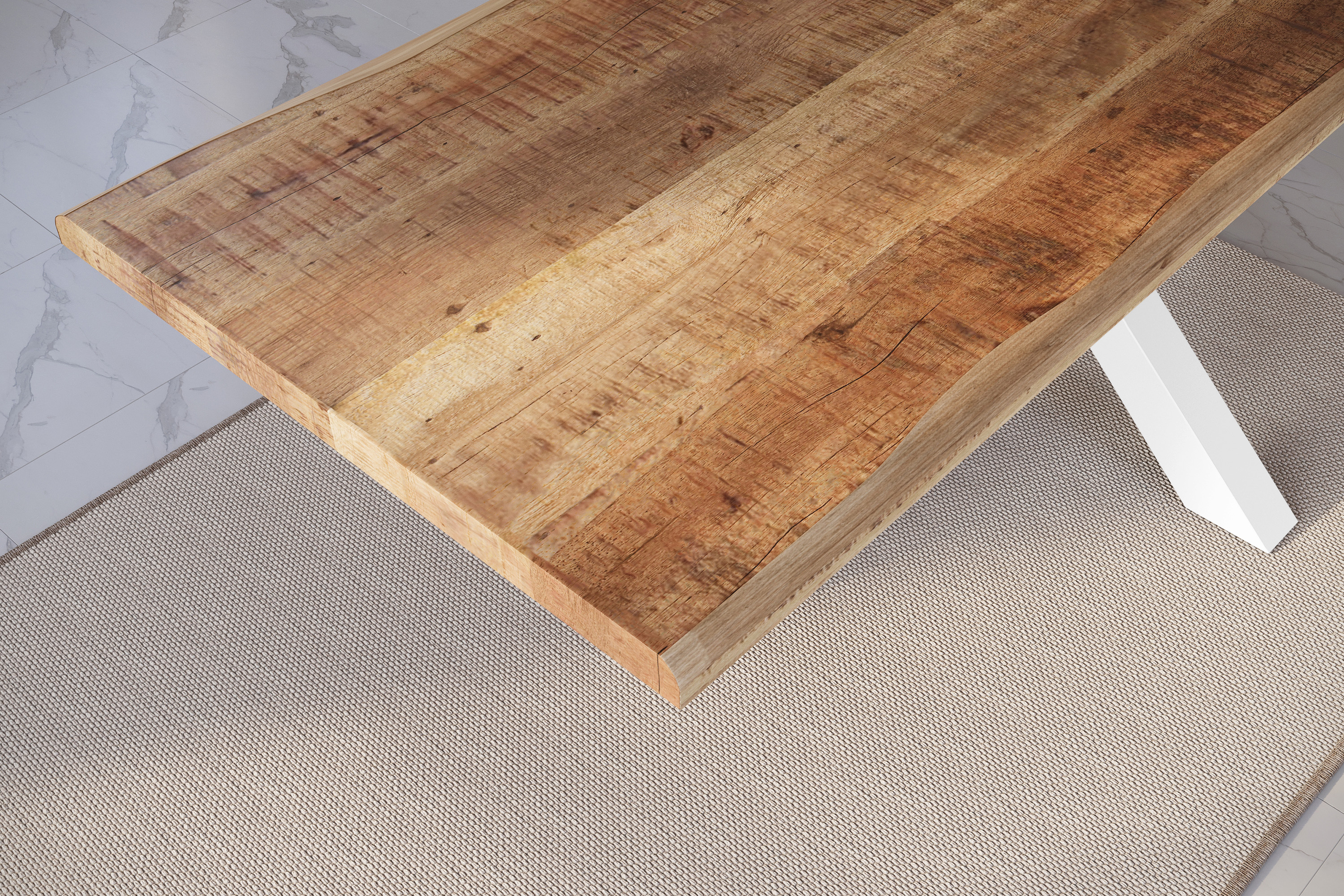 Esstisch Baumkante massiv Mango rough 260 x 100 Spider-Gestell weiß ATLAS