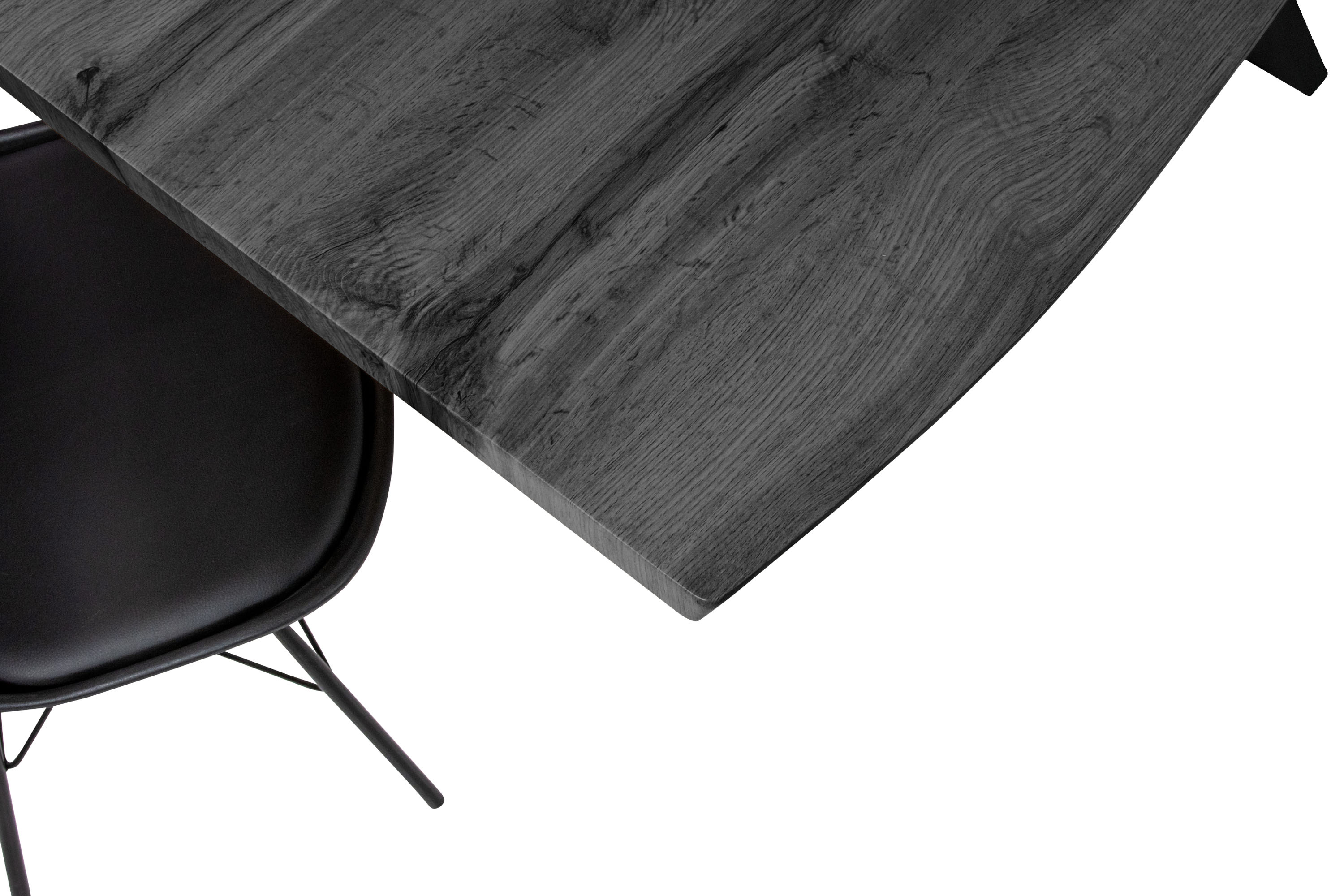 Esstisch Baumkante Holz-Optik Grau 220 x 100 Spider-Gestell schwarz JOSY