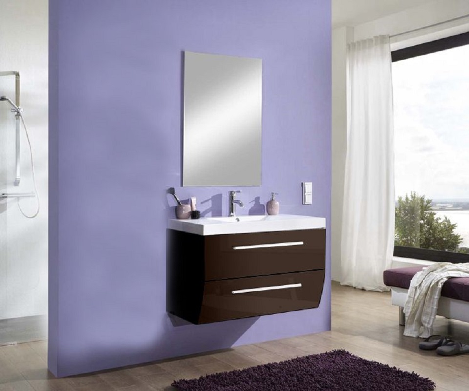 Badmöbel Set 2tlg Spiegel 90 cm Hochglanz braun SALZBURG