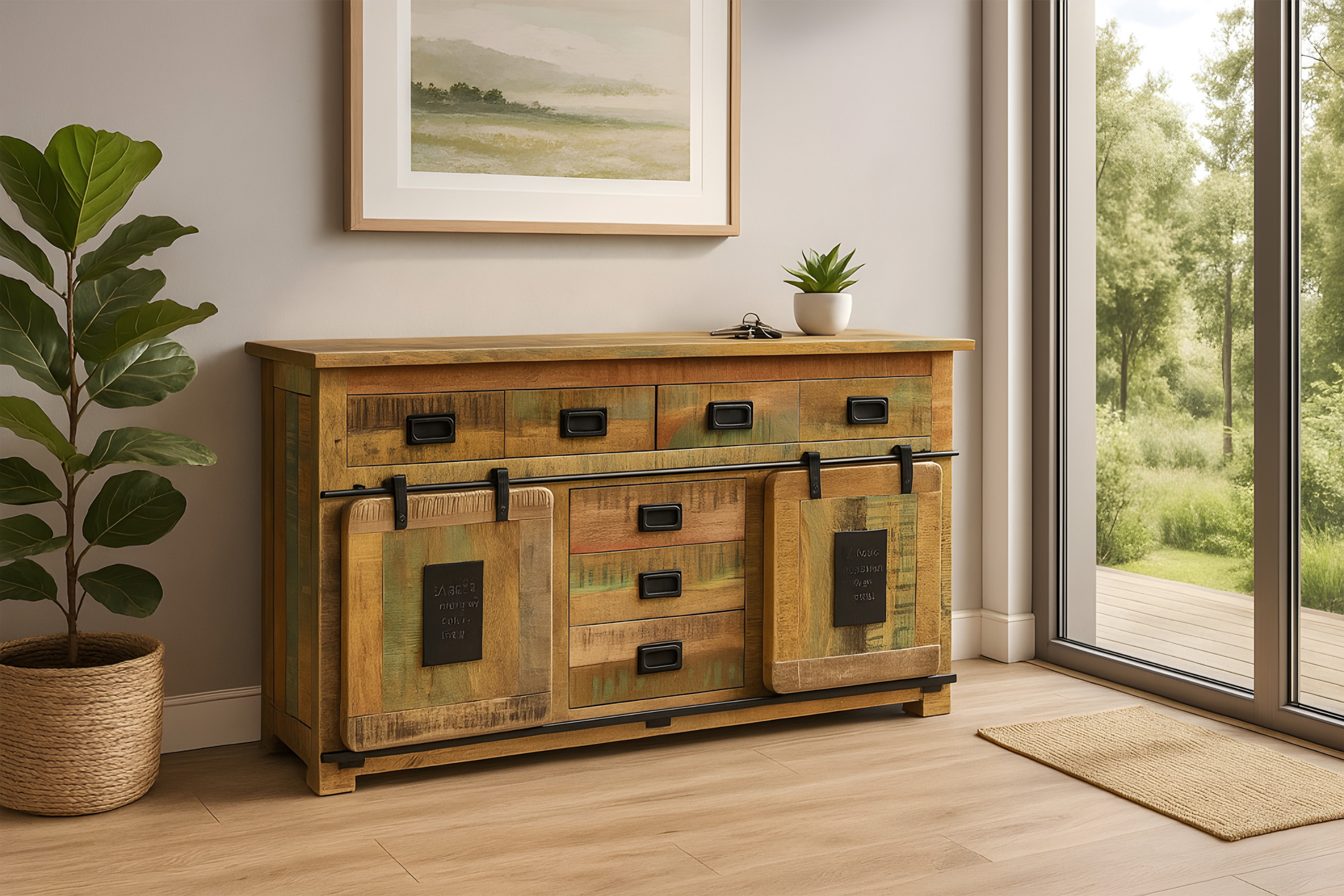 Sideboard Kommode Mango massiv vielfarbig 150 x 90 x 45 cm LIBRO