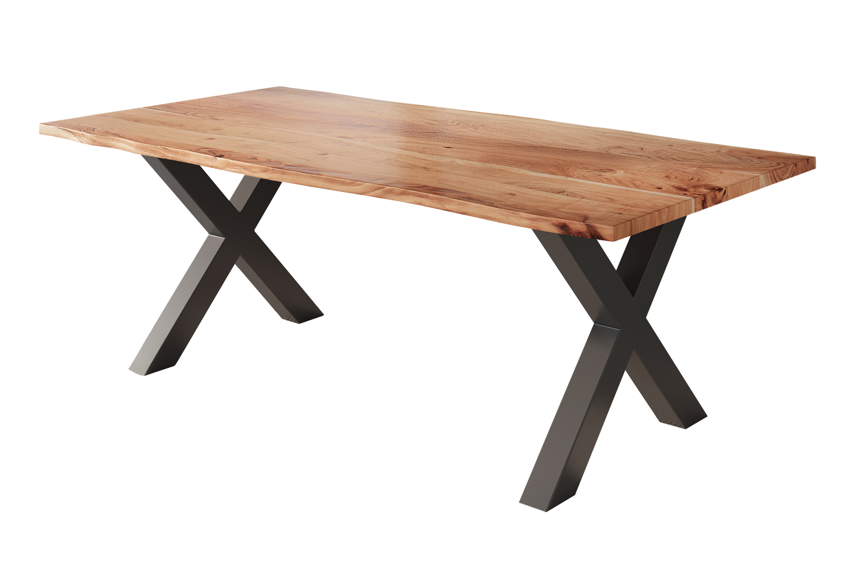 Esstisch Baumkante massiv Akazie natur 220 x 100 schwarz X-Gestell NICK