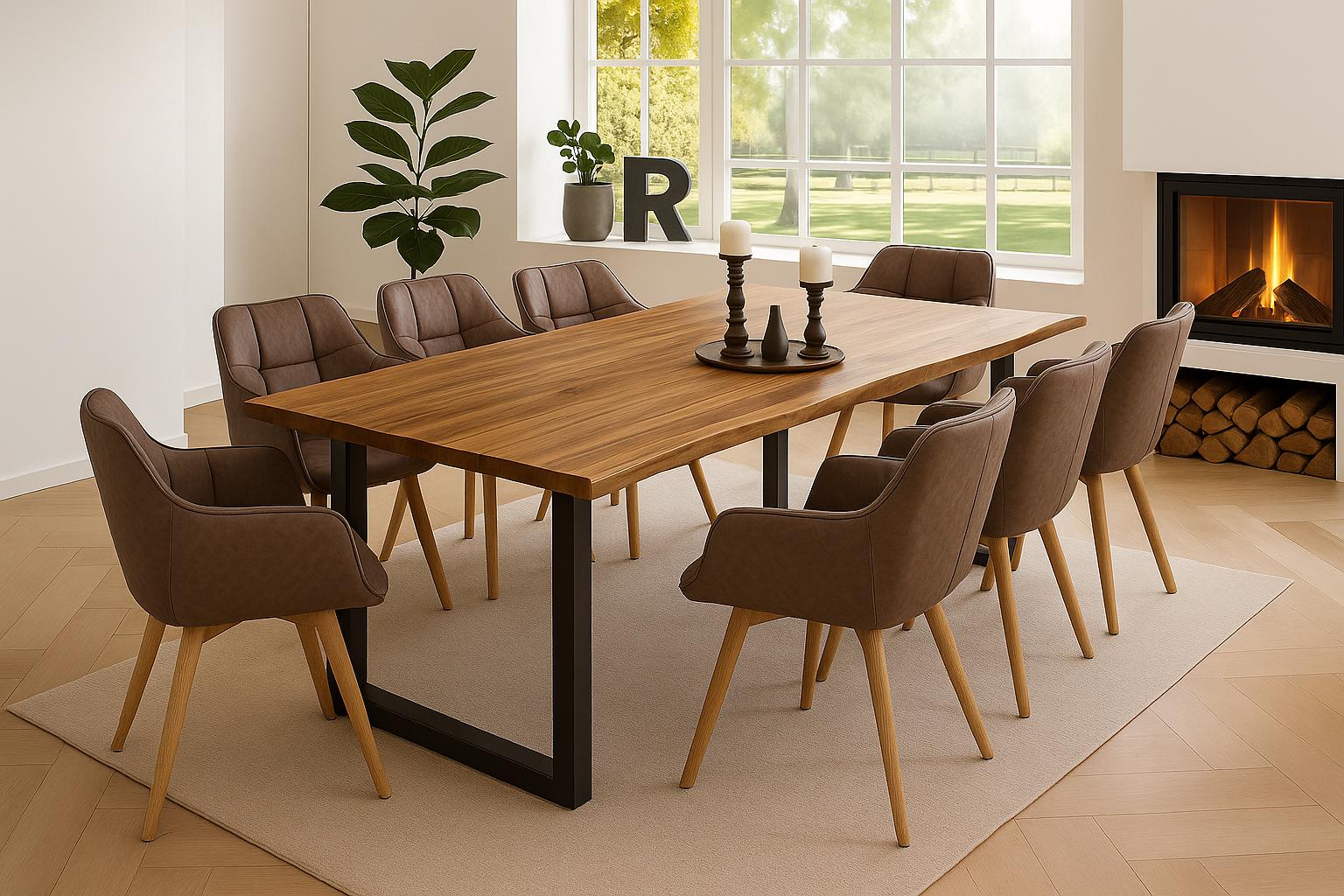 Esstisch Baumkante massiv Akazie natur 280 x 100 schwarz NIAH