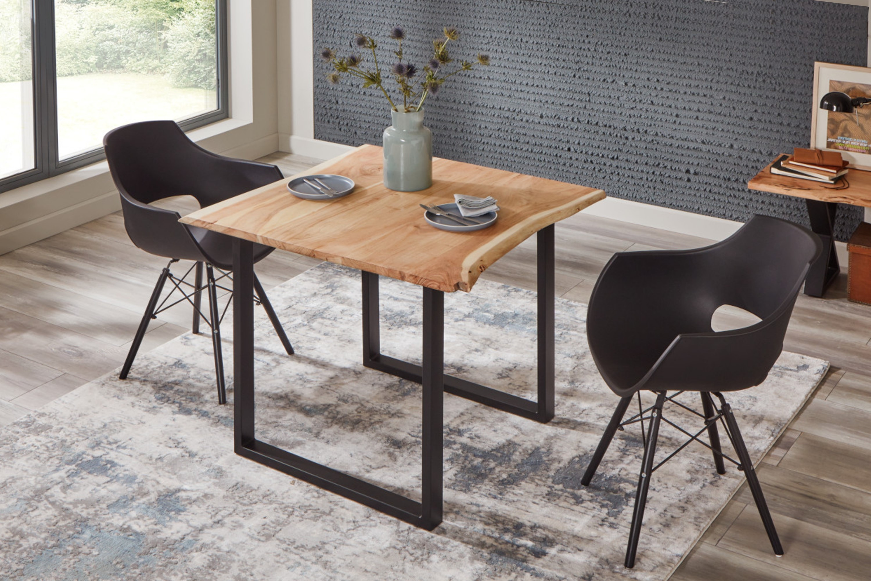 Esstisch Baumkante massiv Akazie naturfarben 80 x 80 cm schwarz U-Gestell BILLY Esstisch Baumkante massiv Akazie naturfarben 80 x 80 cm schwarz U-Gestell BILLY