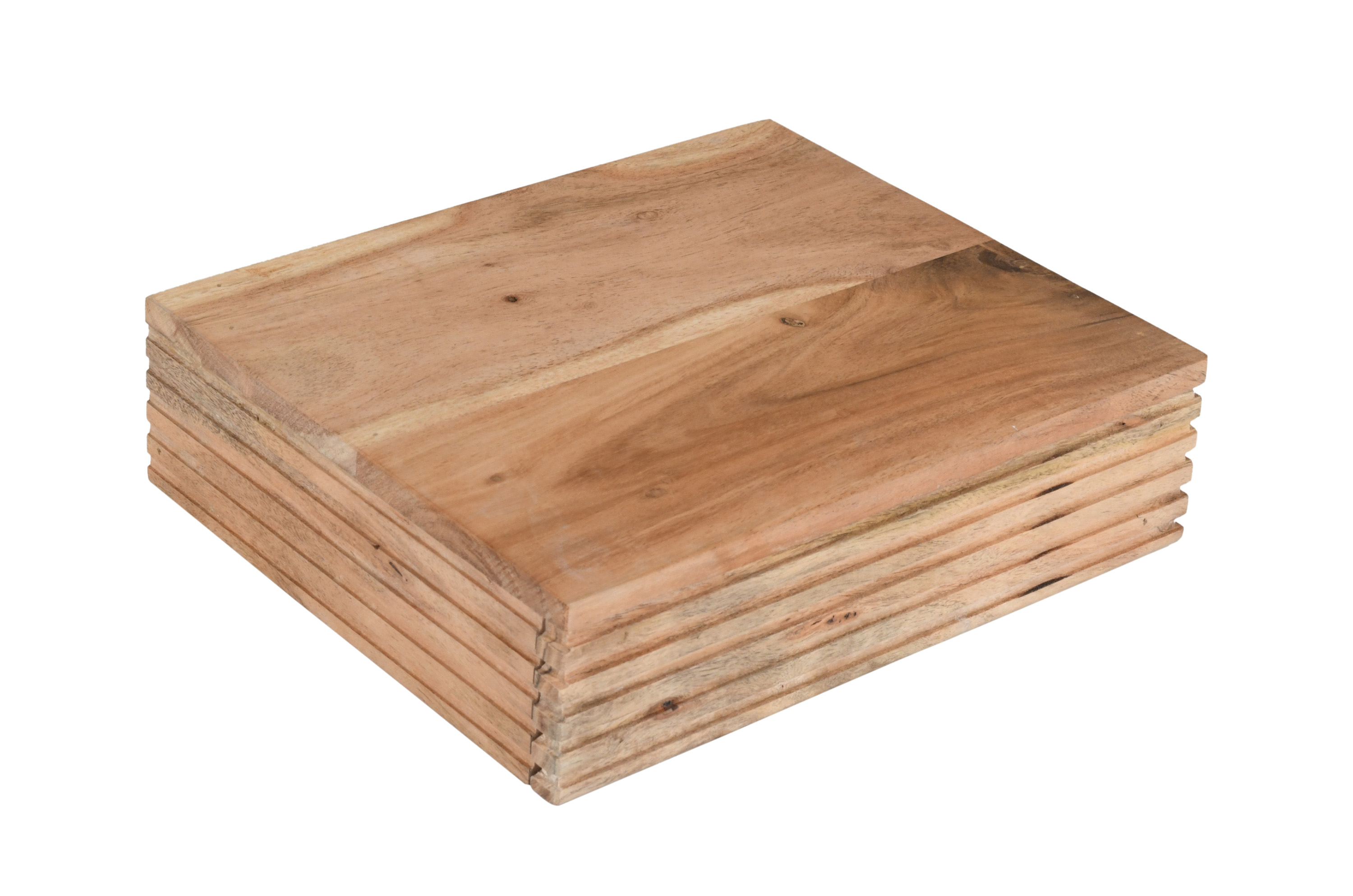 Steckboard mit Baumkante Schubladenregal Akazie massiv natur gerillt 30 x 25 x 8 cm LEONA
