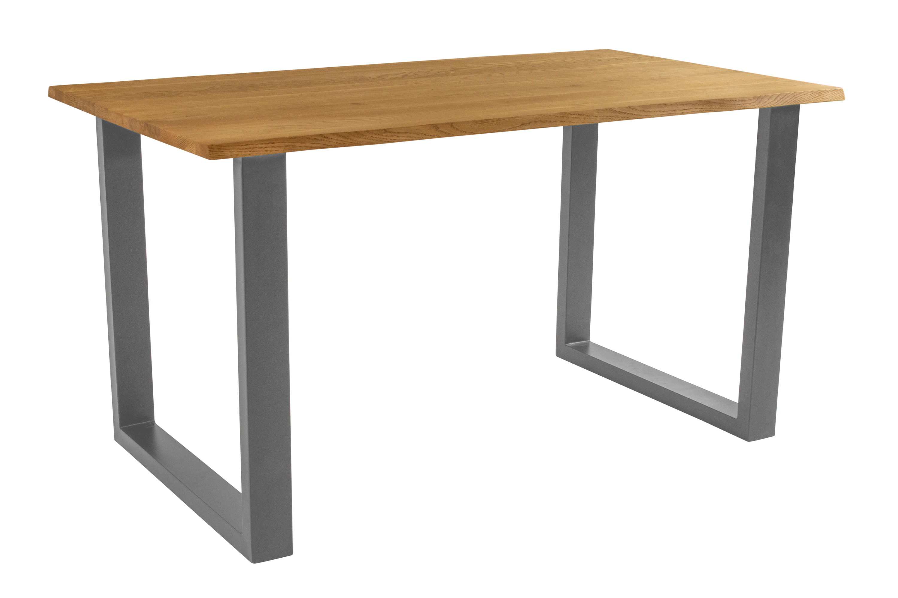 Esstisch Baumkante massiv Eiche geölt 180 x 90 cm U-Gestell silber SALVADOR