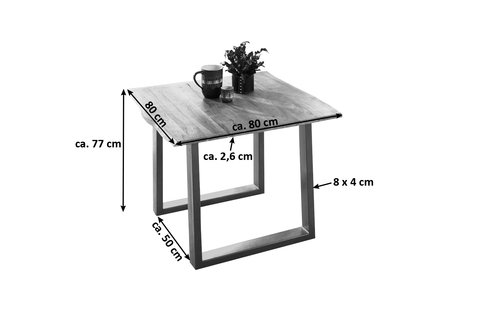 Esstisch Baumkante Massiv Akazie natur 80 x 80 silber NOAH Esstisch Baumkante Massiv Akazie natur 80 x 80 silber NOAH