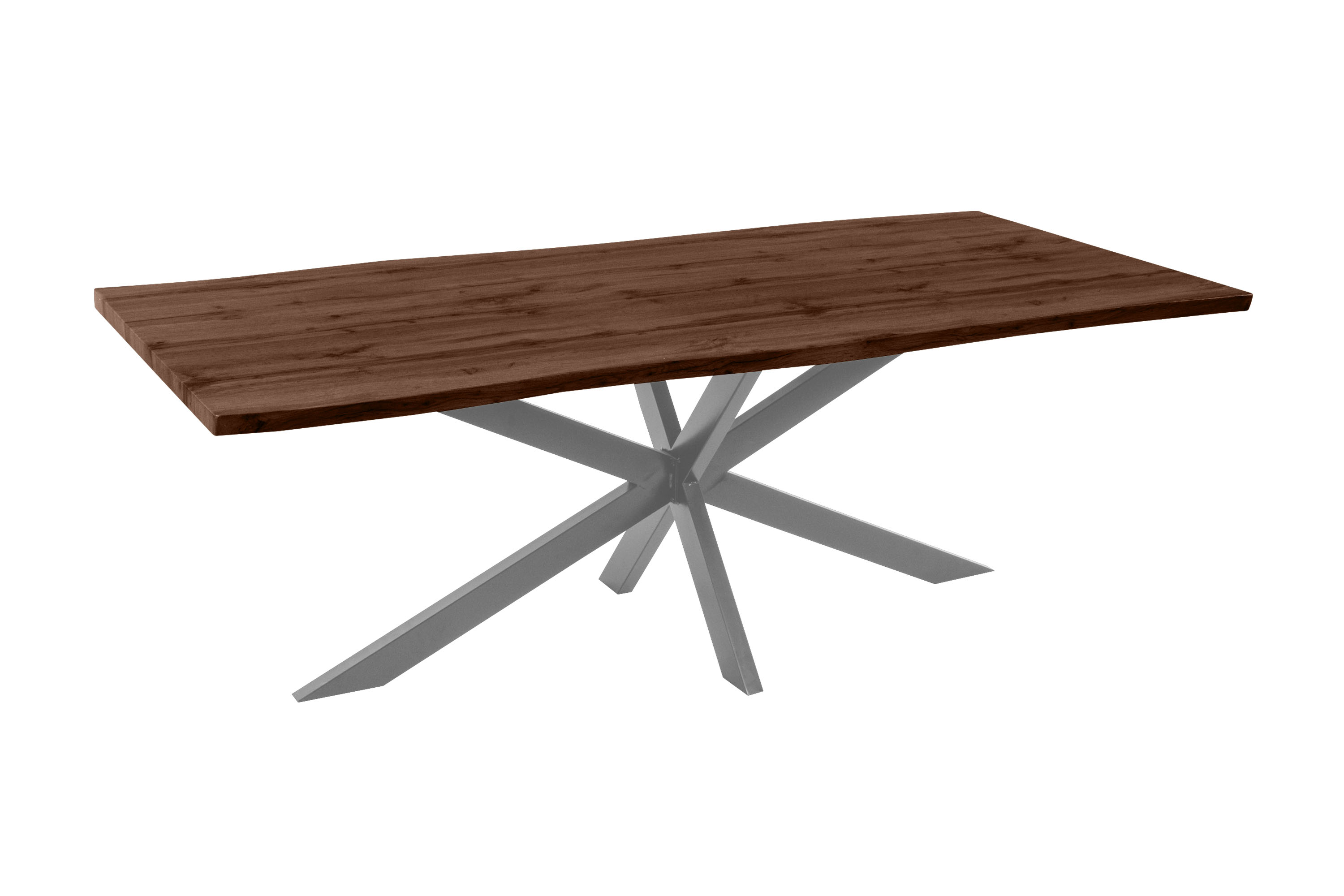 Esstisch Baumkante Holz-Optik Nussbaum 220 x 100 Spider-Gestell silber JOSY
