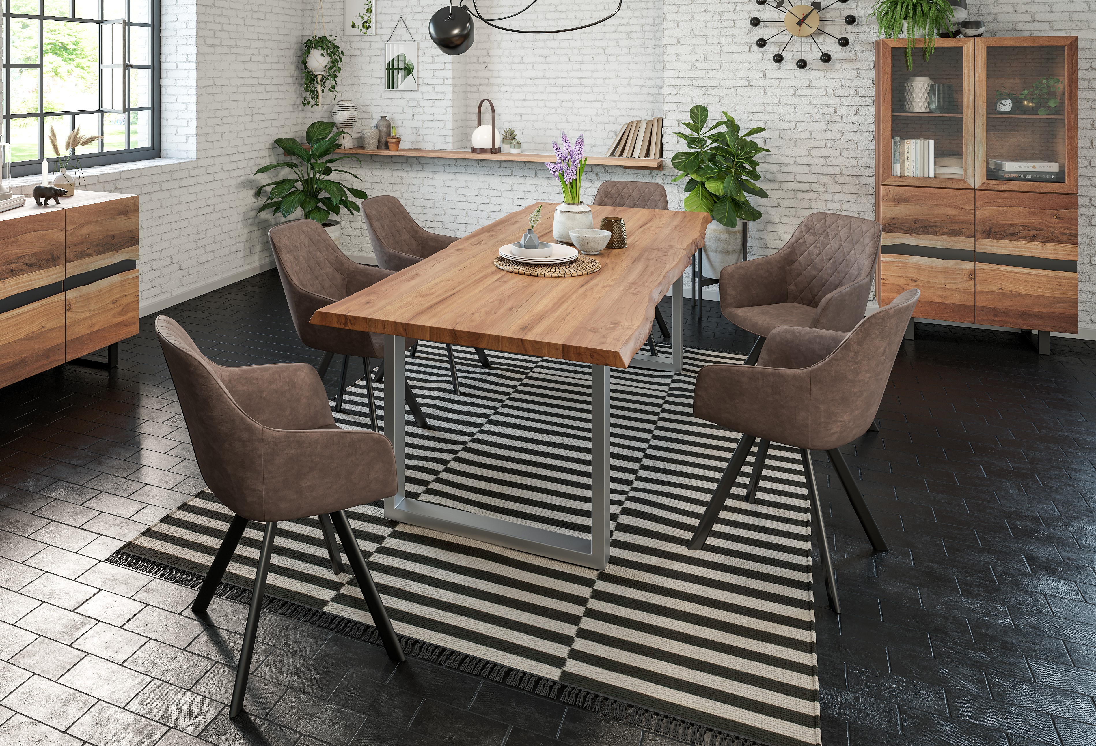  Esstisch Baumkante massiv Akazie natur 240 x 100 silber LIAM