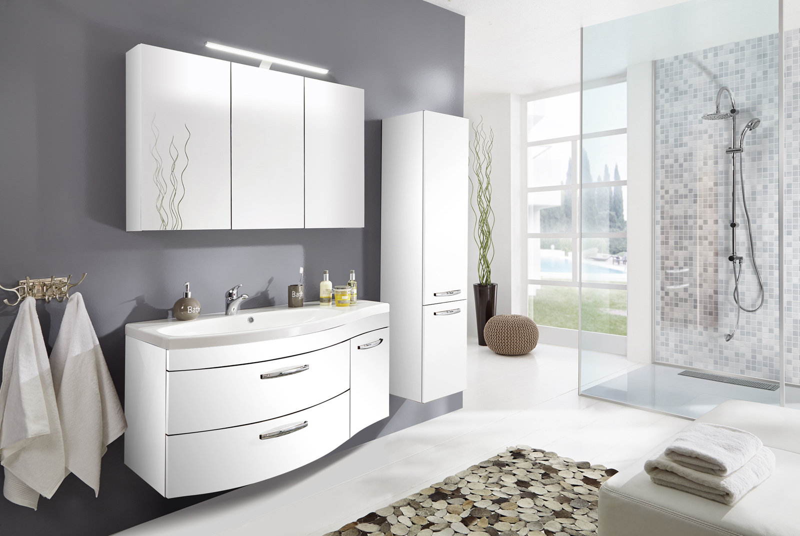Badezimmer Hochschrank 150 cm weiss matt VENA