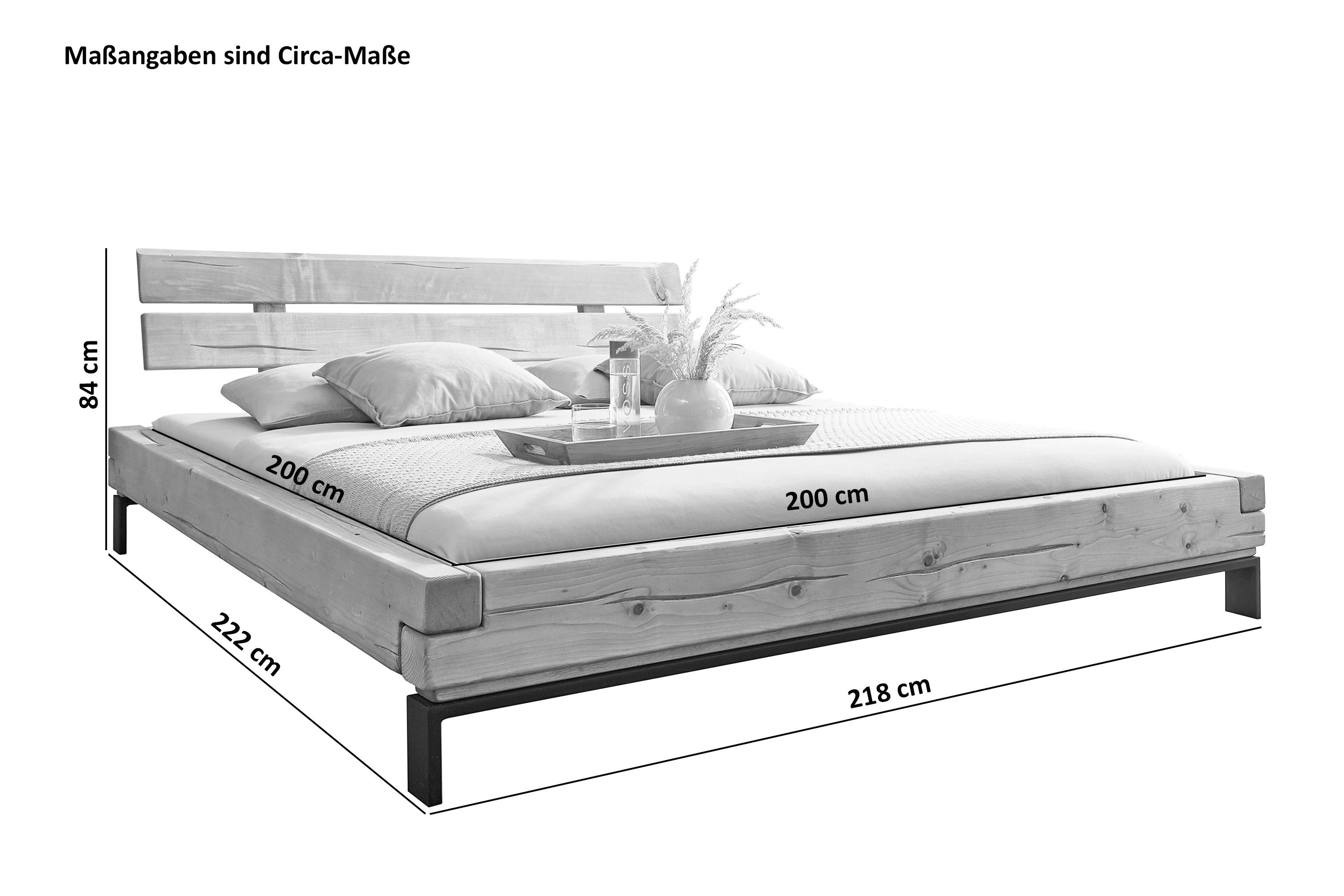 Balkenbett Massivholzbett 200 x 200 cm Fichte Feliz