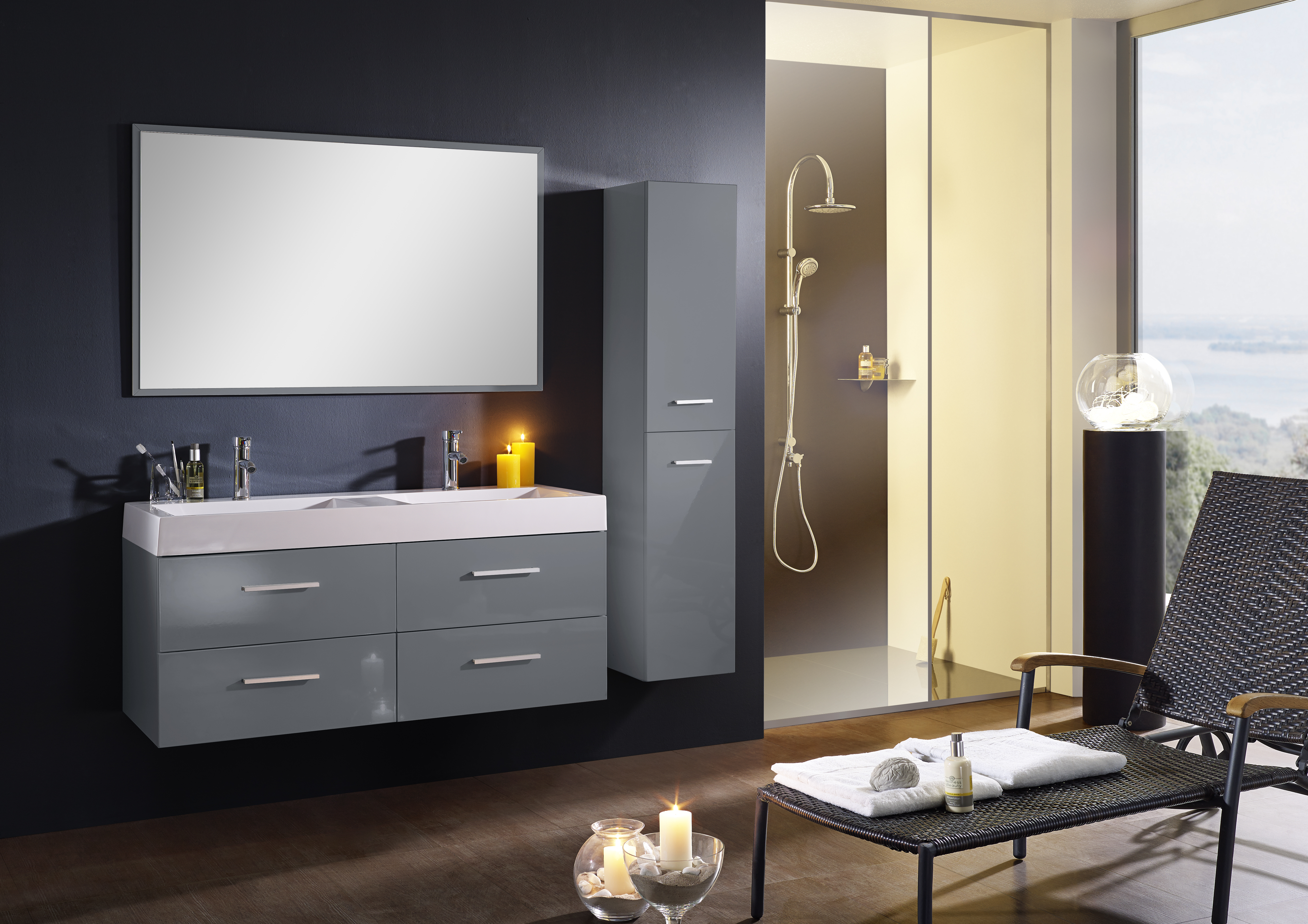 Badezimmer Hochschrank 150 cm Hochglanz grau HANNOVER