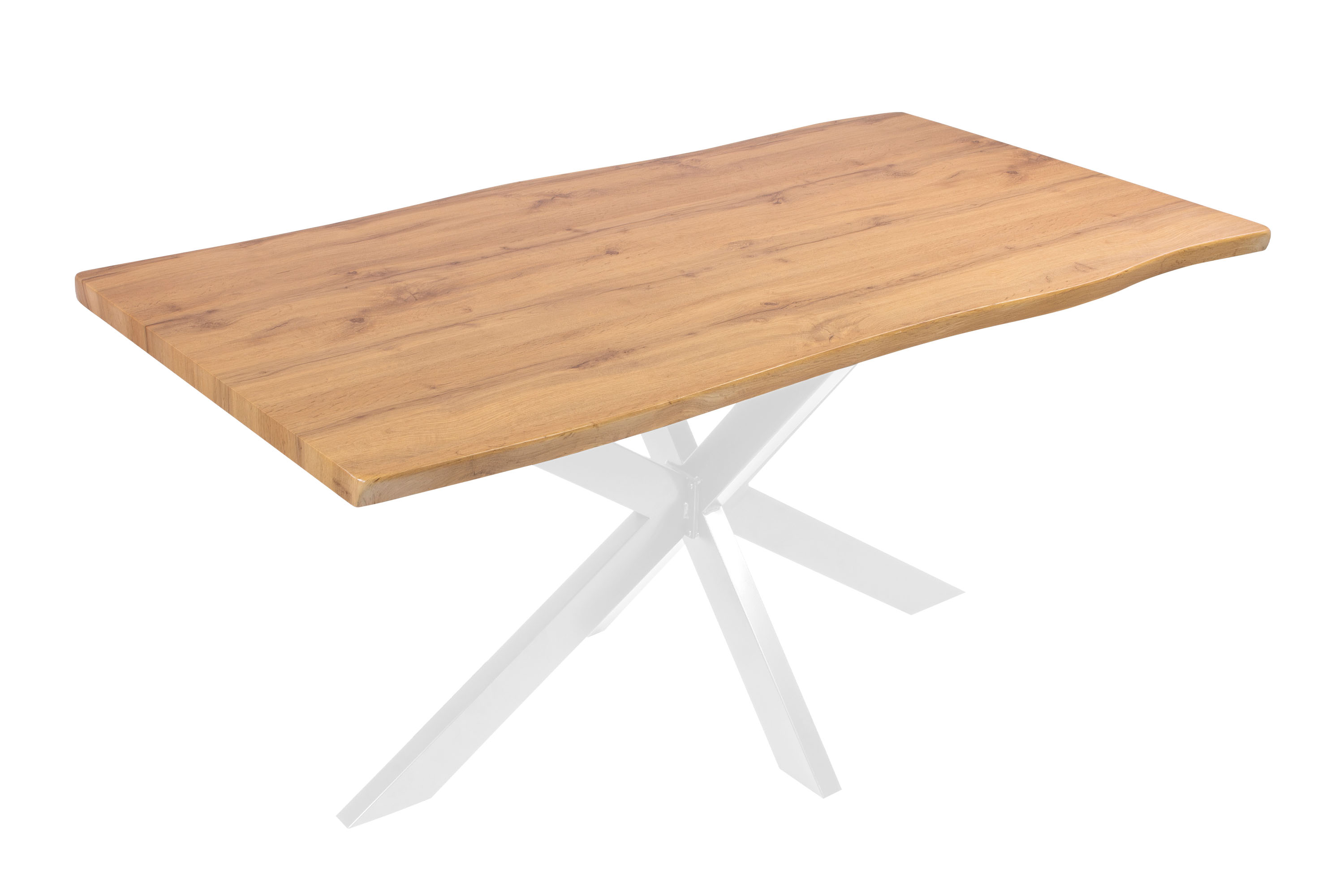 Esstisch Baumkante Holz-Optik Wildeiche 160 x 85 Spider-Gestell weiß JOSY