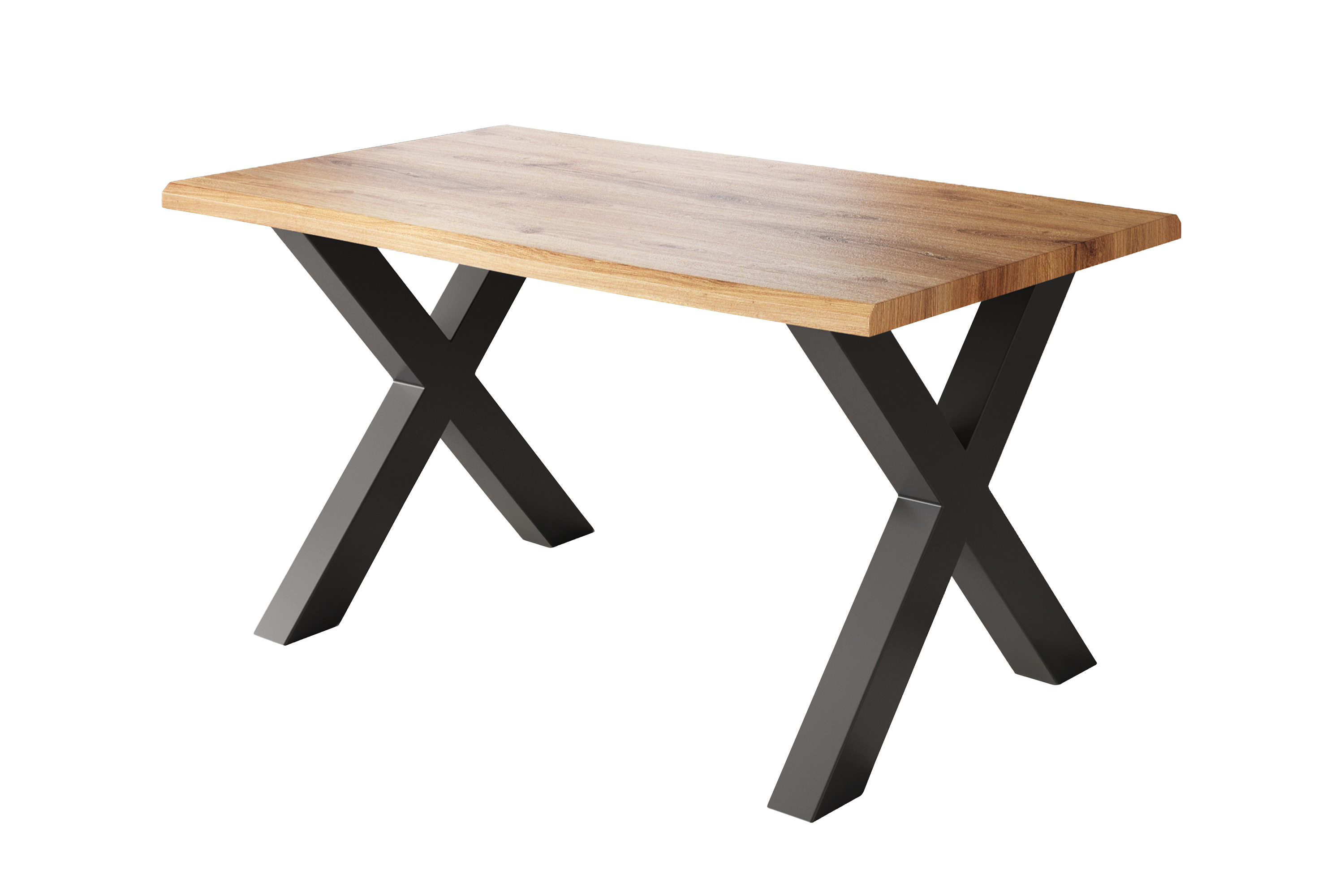 Esstisch Baumkante Holz-Optik Wildeiche 120 x 80 X-Gestell schwarz JULIUS