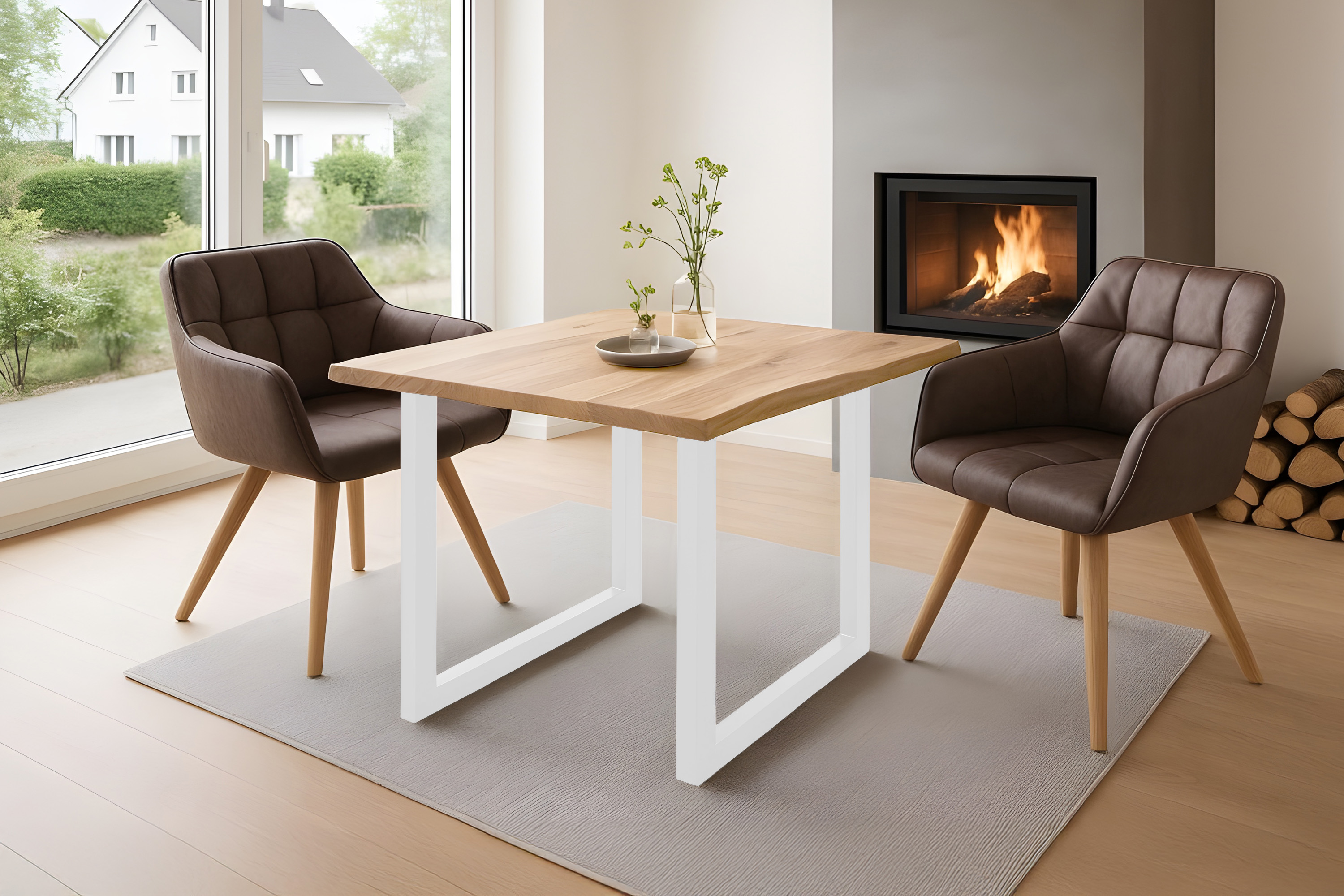 Esstisch Baumkante massiv Akazie eichefarben 90 x 90 weiß NIAH