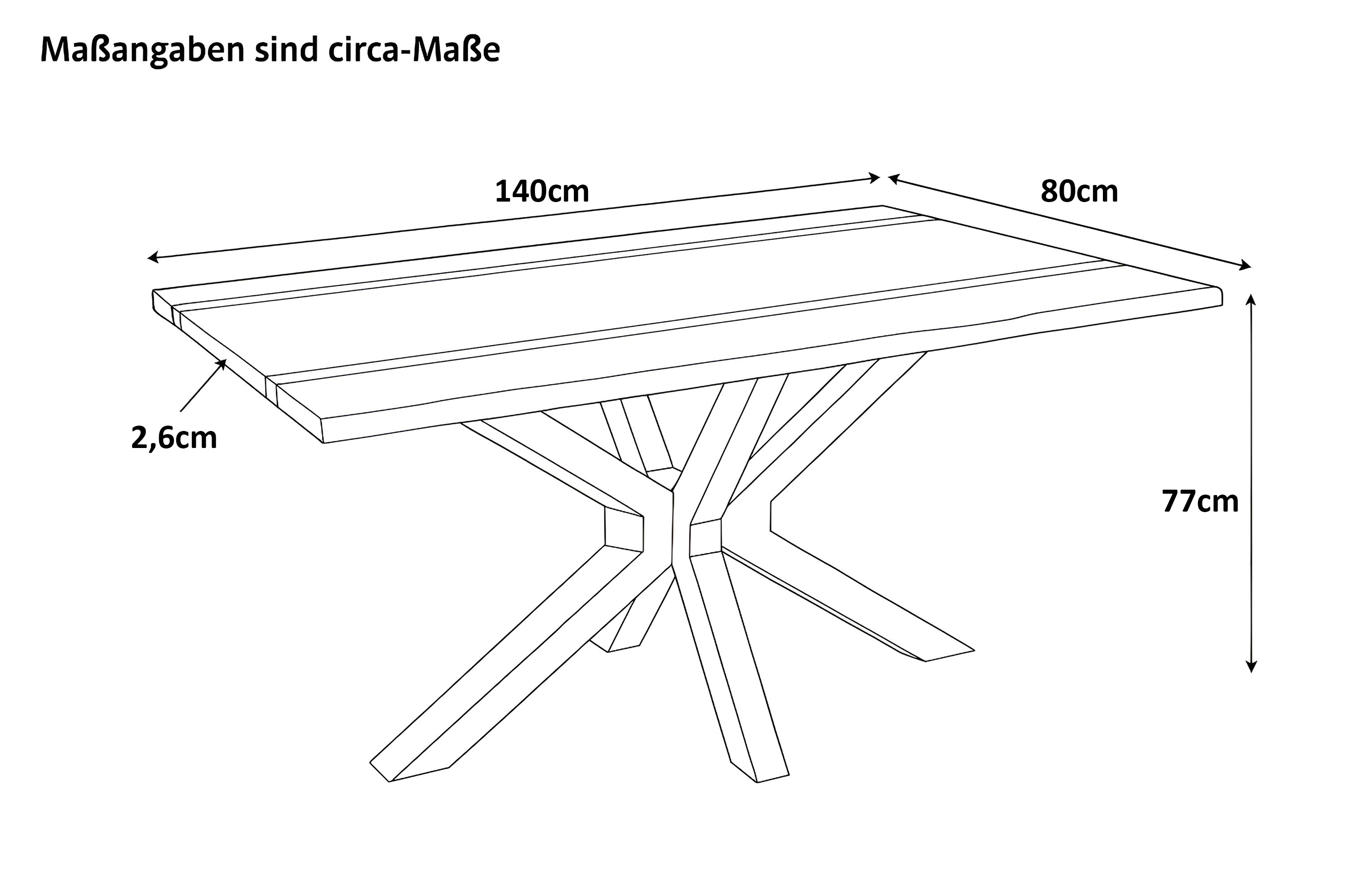 Esstisch 140 x 80 cm Akazie massiv natur mit schwarzen Resin-Adern Spider-Gestell Holz natur PETER