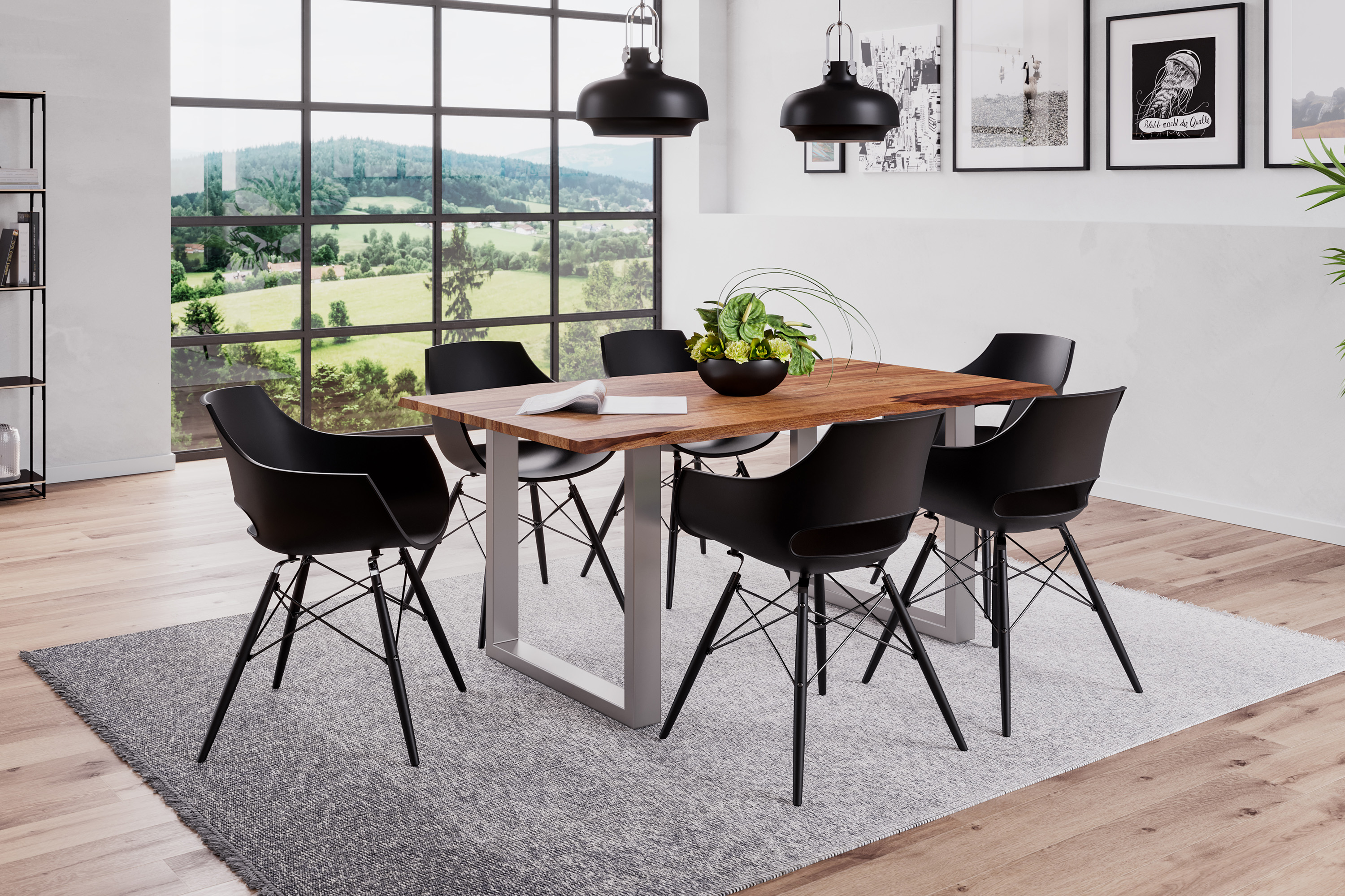 Esszimmerstuhl Schalenstuhl schwarz Holzfüße schwarz LEA