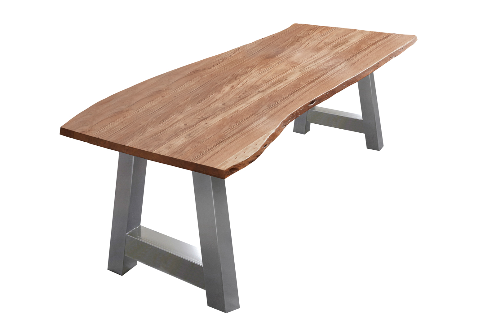  Esstisch Baumkante massiv Akazie Natur 160 x 85 A-Gestell silber ATHEN